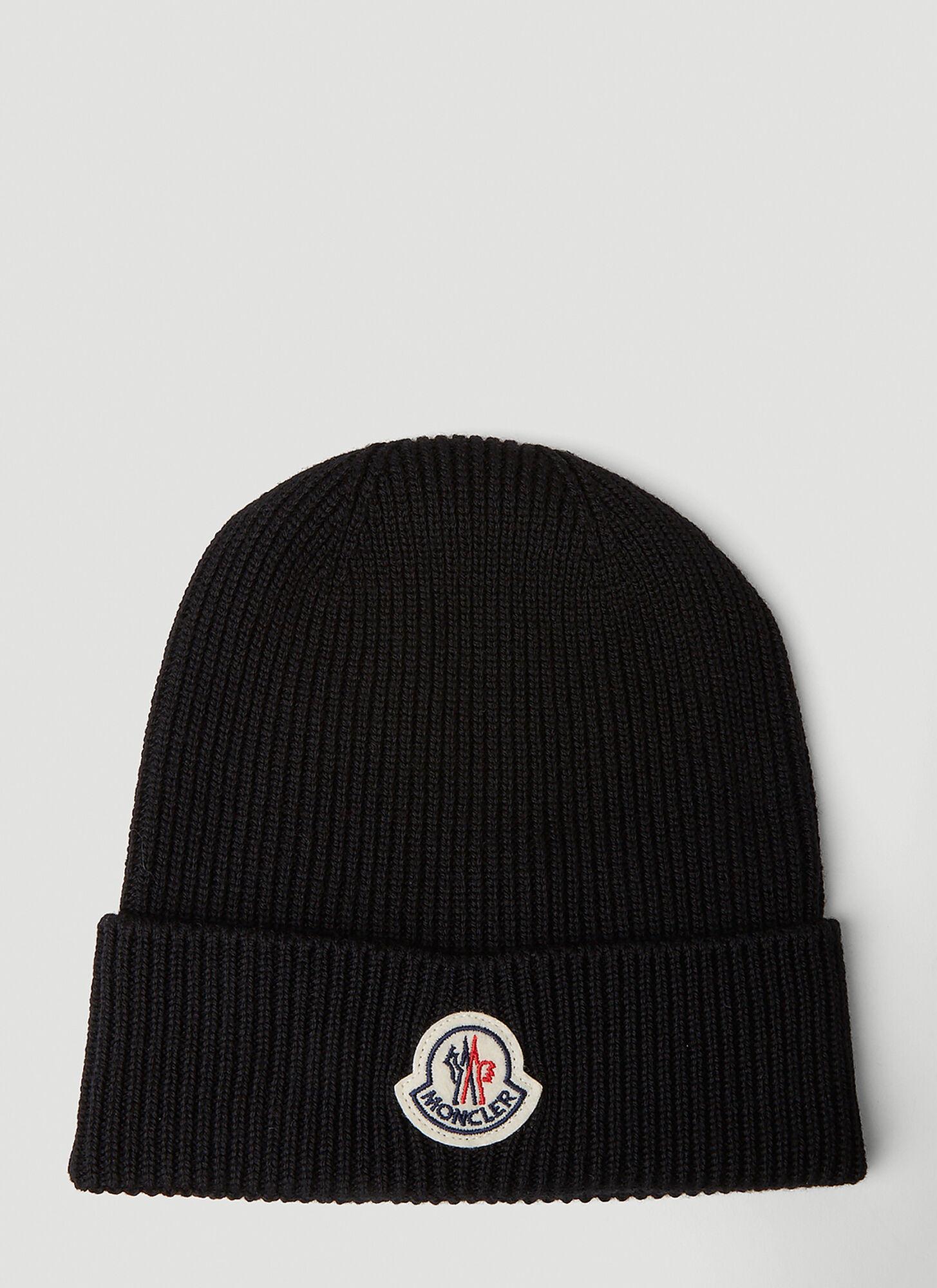 Moncler Logo Patch Ribbed Beanie Hat in Black for Men | Lyst
