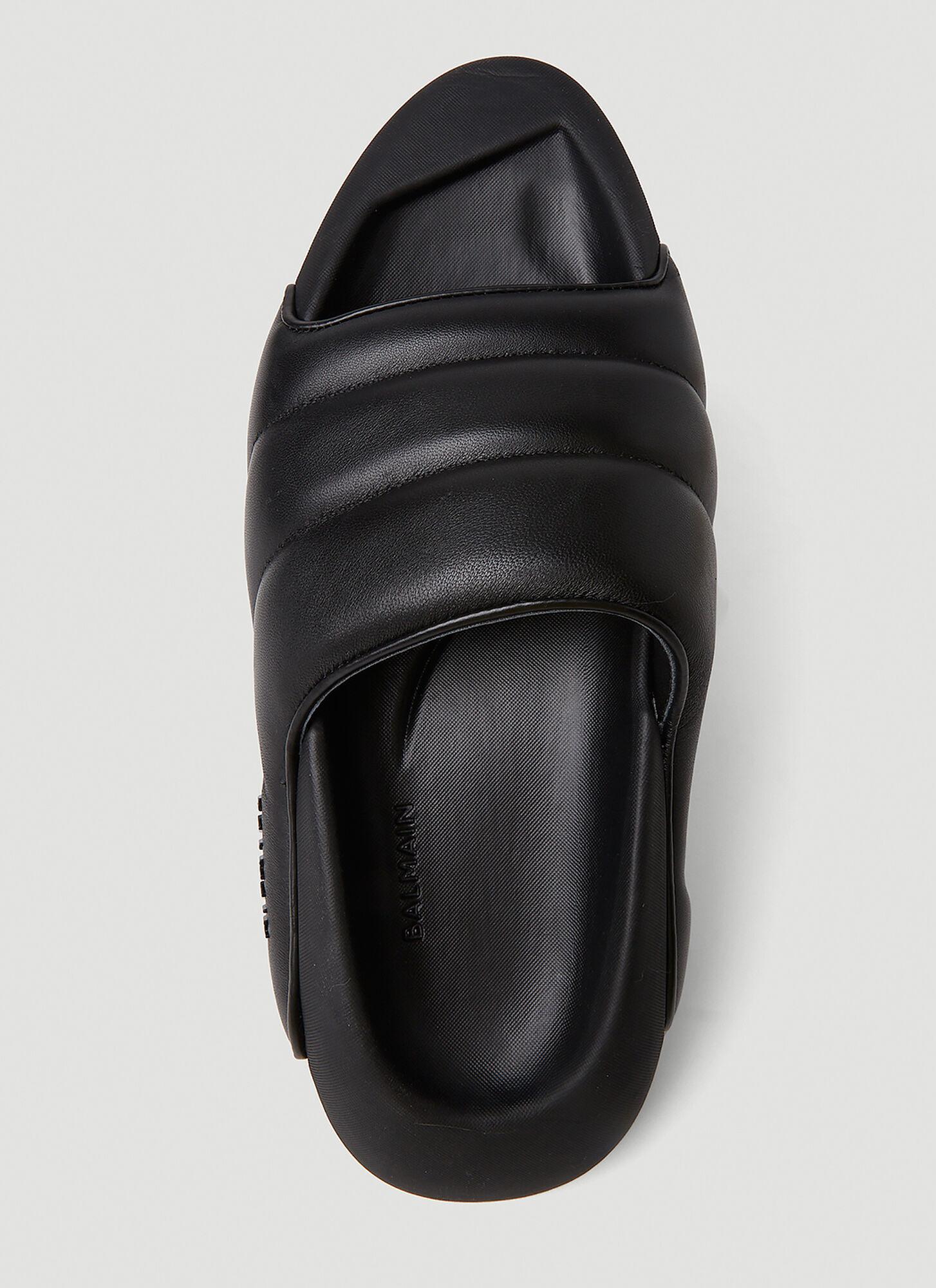 Balmain B-it Puffy Quilted Leather Slides in Black for Men | Lyst 