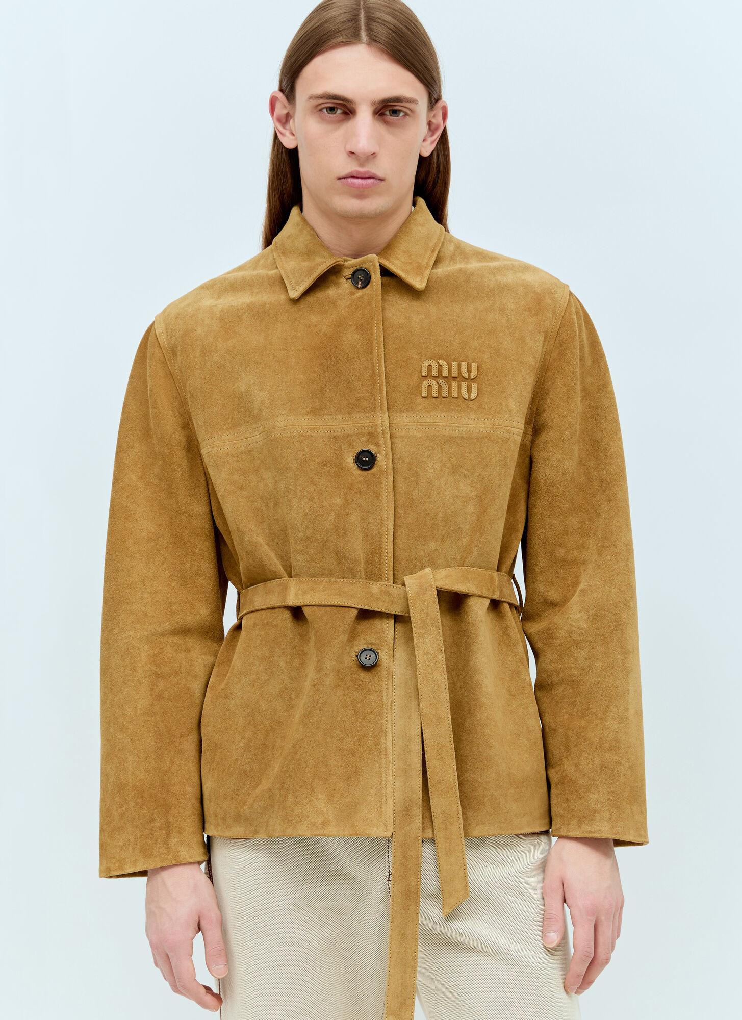 Miu Miu Belted Leather Jacket in Yellow for Men | Lyst Australia Miu Miu Belted Leather Jacket in Yellow for Men | Lyst Australia