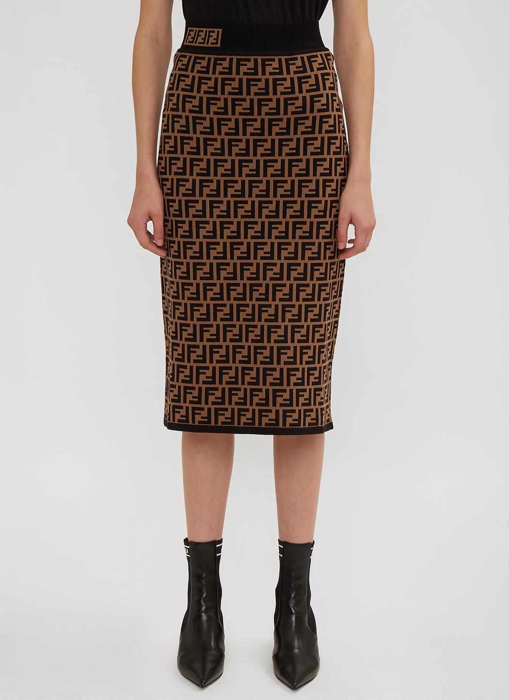 Fendi Ff-jacquard High-rise Knit Pencil Skirt | Lyst
