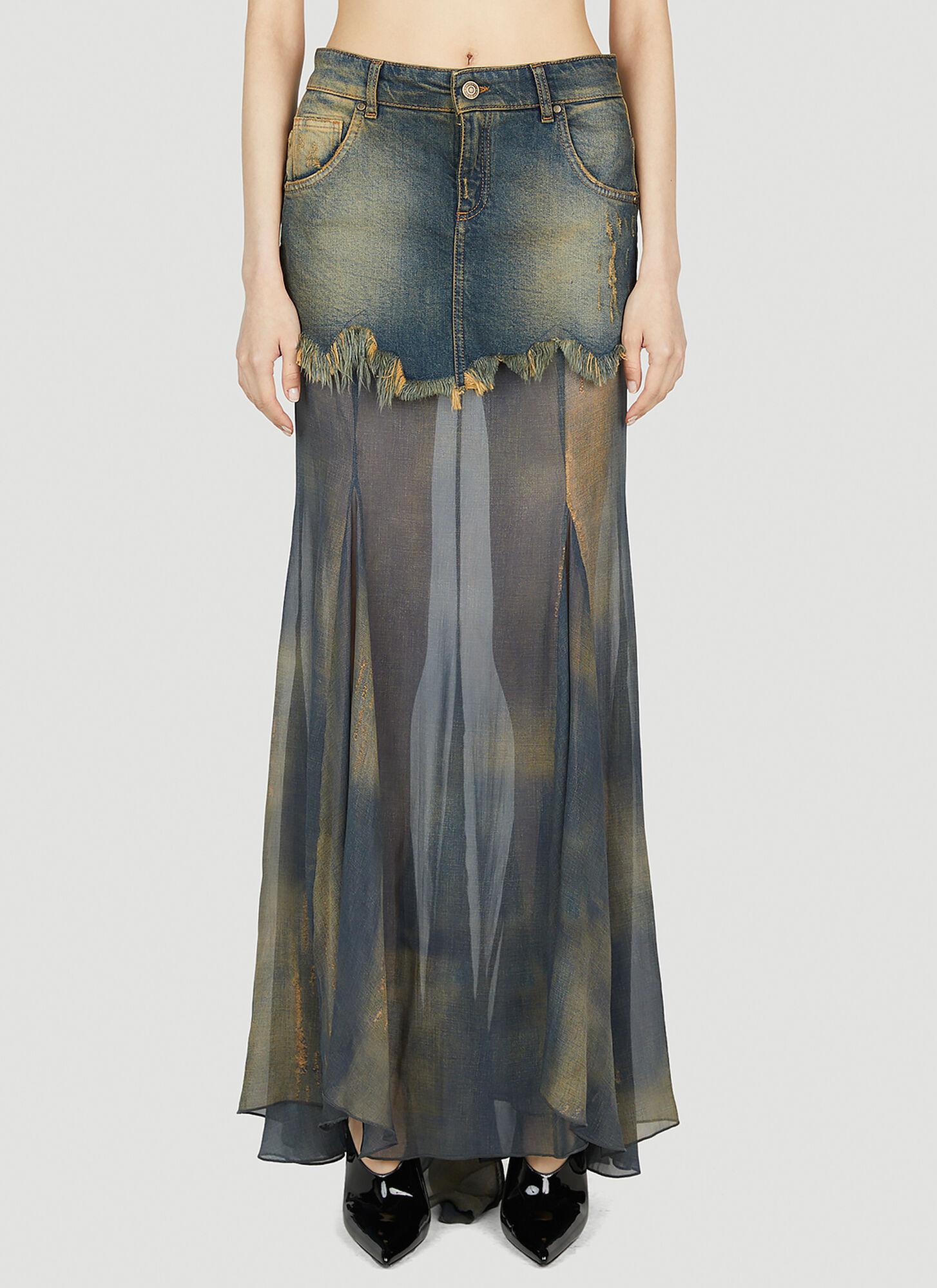 Denim blue top chiffon skirt