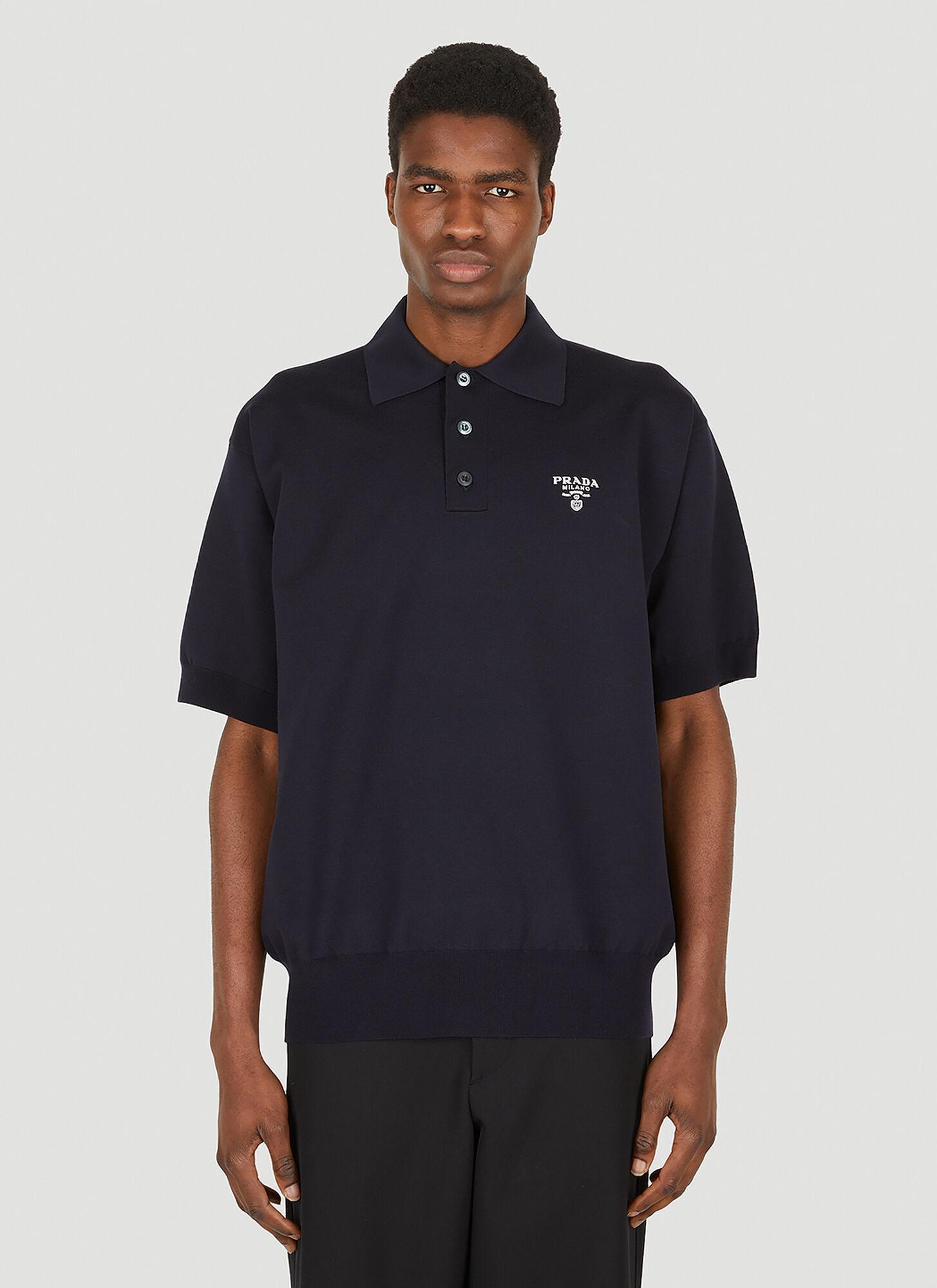 Prada Embroidered Logo Polo Shirt in Blue for Men | Lyst