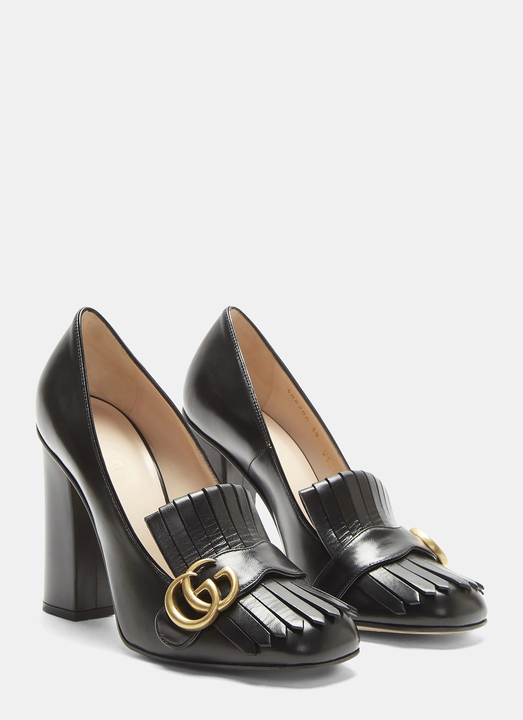 Gucci Leather Gg High-heel Fringed Marmont Pumps In Black - Lyst
