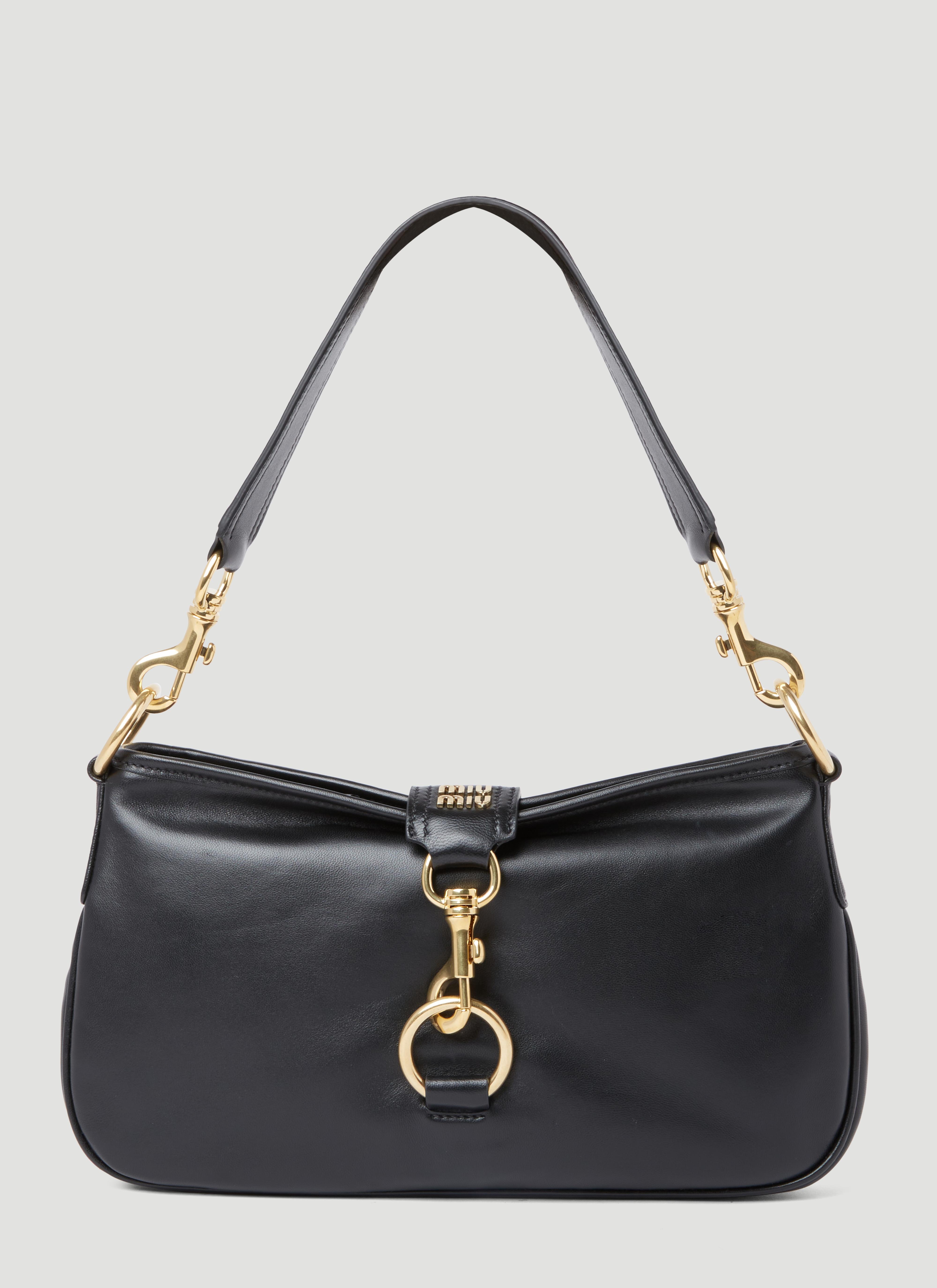 Miu Miu Logo Plaque Leather Shoulder Bag in Black | Lyst