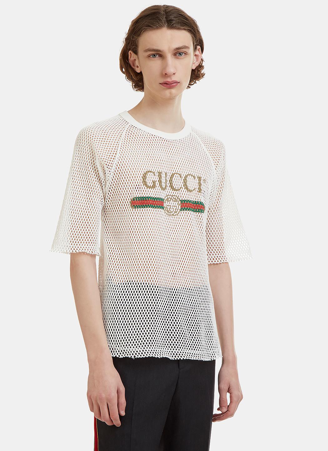 Gucci Fake Logo Mesh T-shirt In White for Men | Lyst