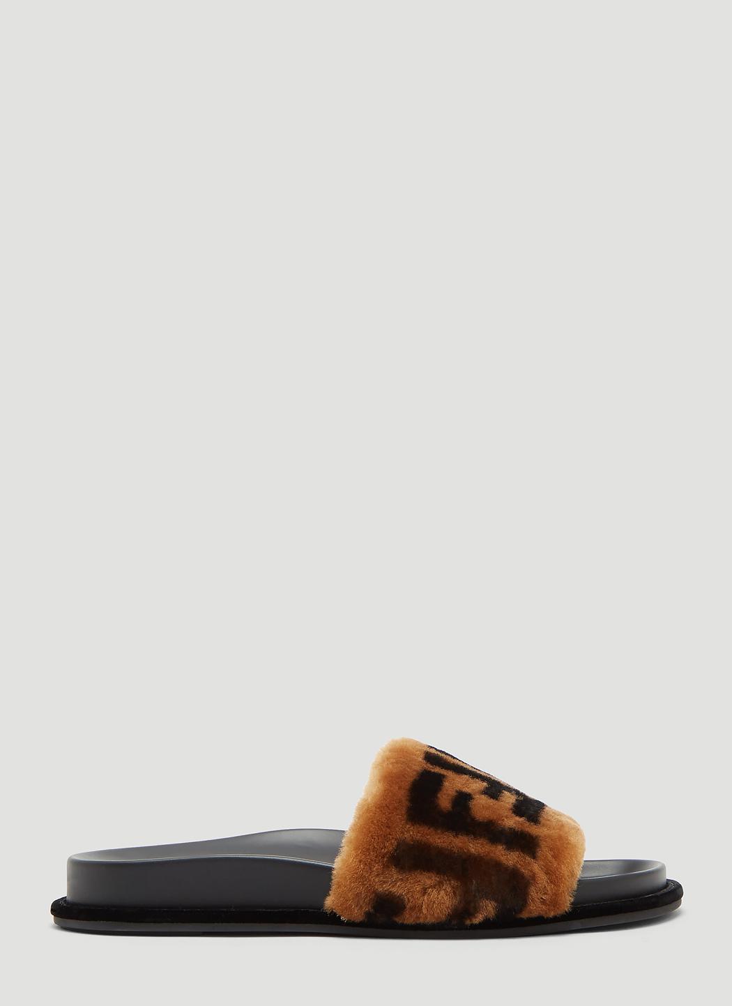 Fendi Ff Motif Band Slides in Brown Lyst