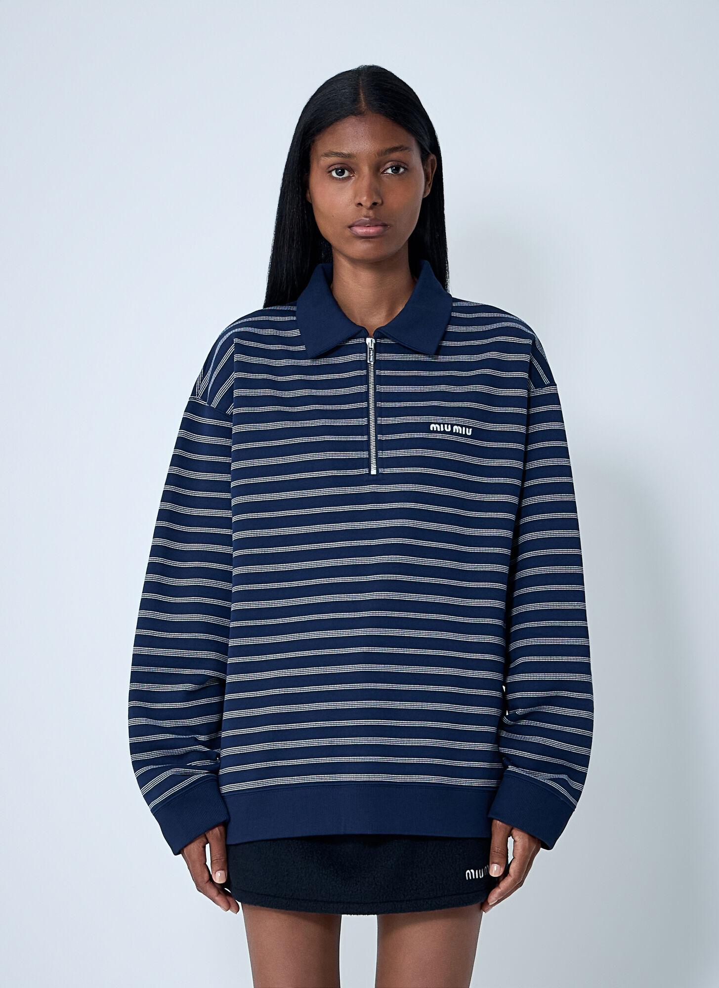 Miu Miu Striped Zip-Up Polo Shirt in Blue | Lyst Canada