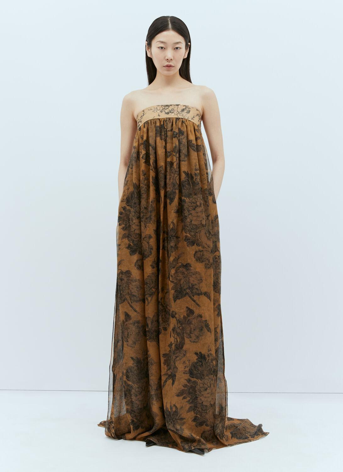 Max Mara Floral Silk Chiffon Bustier Dress in Natural | Lyst