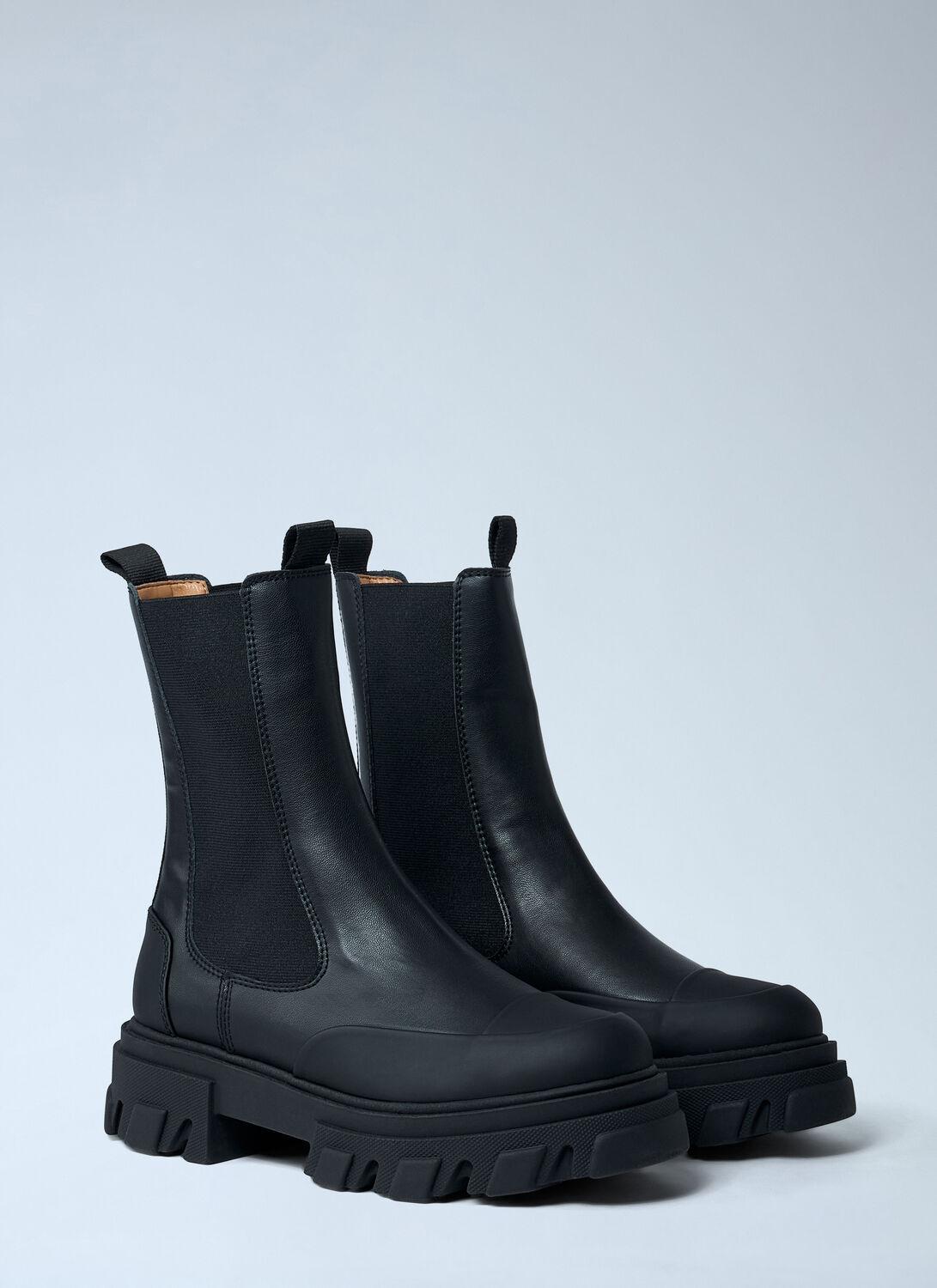 ショートブーツ・ブーティ Ganni Chelsea Anckle Boots - Ganni - Leather - Black Black Black Stitch Cleated Low Chelsea Boots | GANNI US