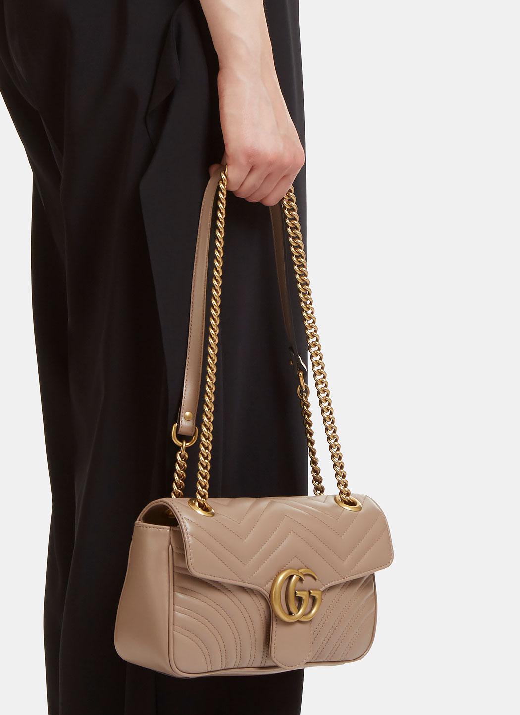 Gucci Leather Gg Marmont Matelassé Small Chain Shoulder Bag In Taupe in Natural - Lyst