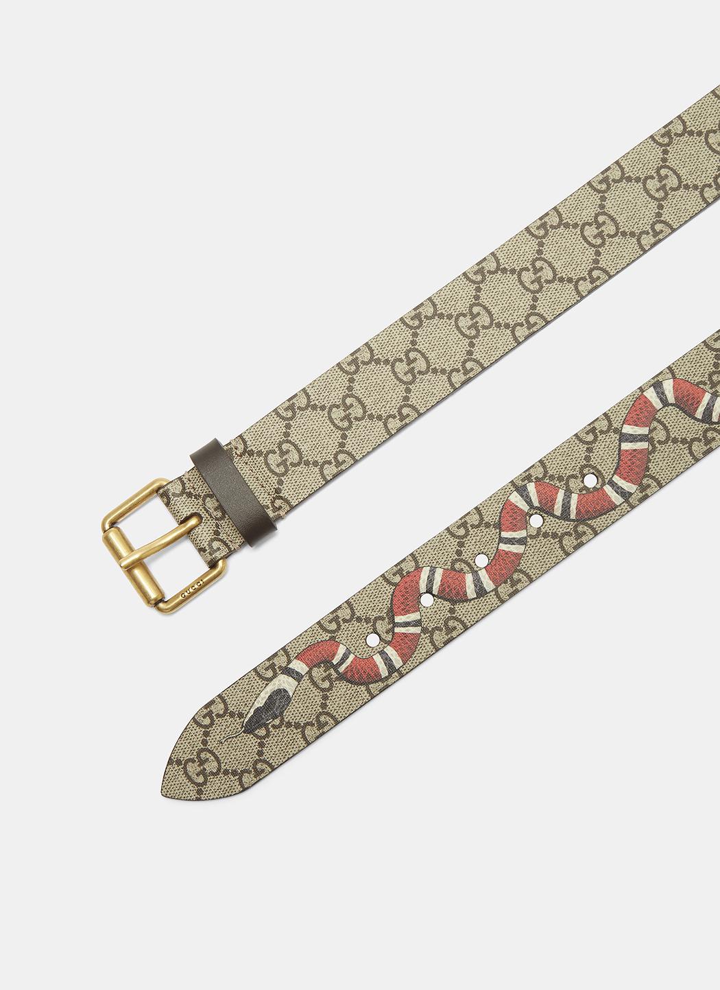 Gucci Men&#39;s Snake Print Gg Supreme Belt In Brown for Men - Lyst