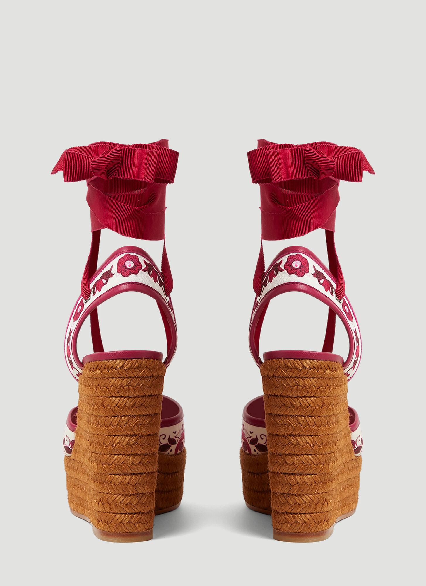 Dolce & Gabbana Printed Brocade Wedge Sandals in Red | Lyst