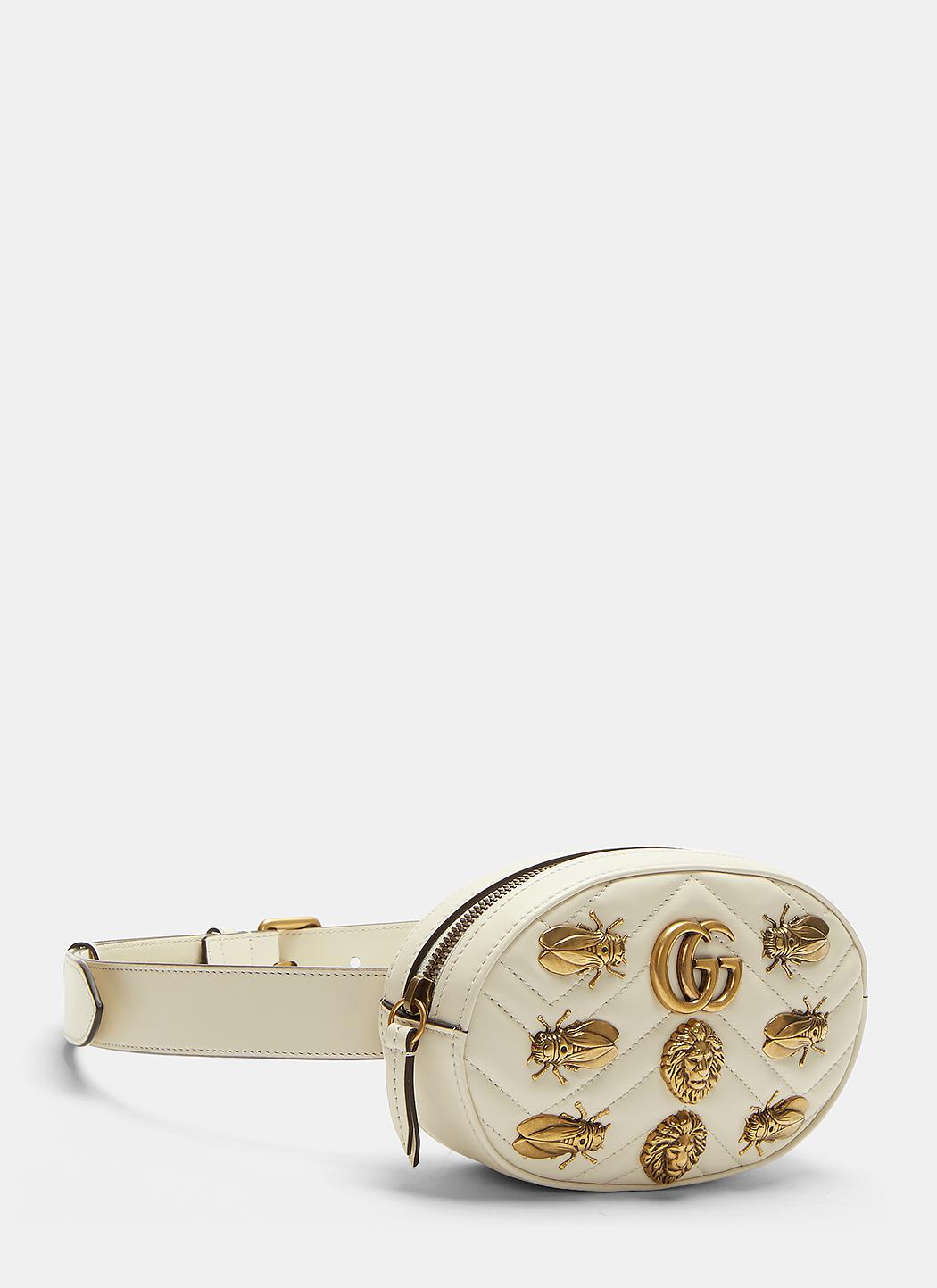 Gucci Leather Insect Mini Belt Bag In White - Lyst