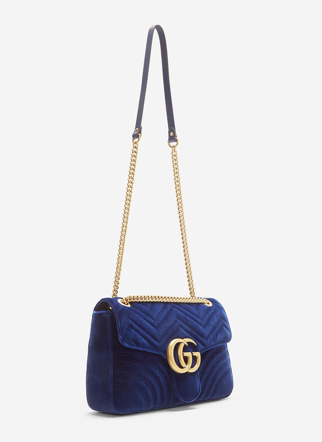 GUCCI GG Marmont Mini Velvet Shoulder Bag in Blue