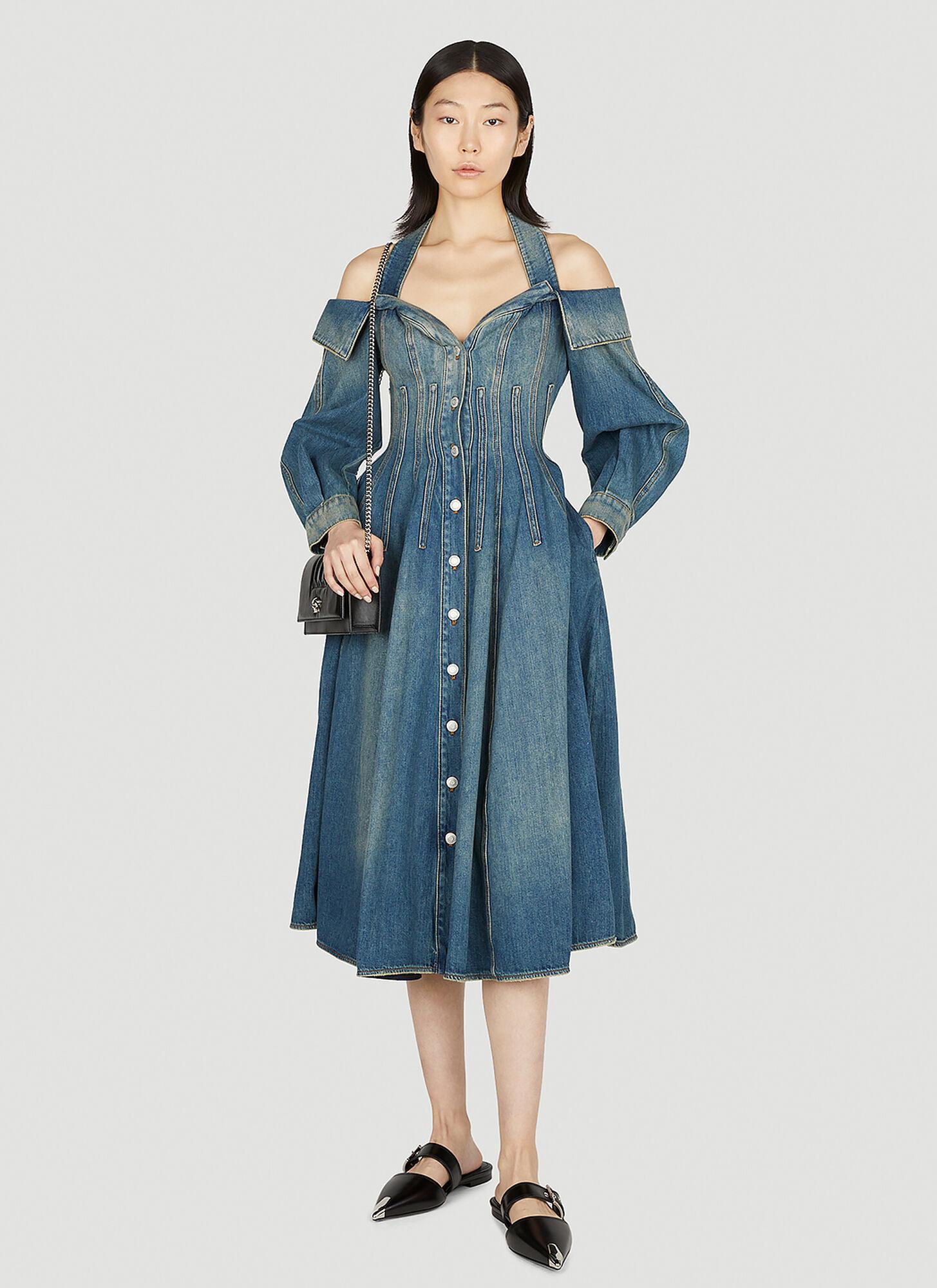 McQueen Sculpted Denim Dress in Blue | Lyst