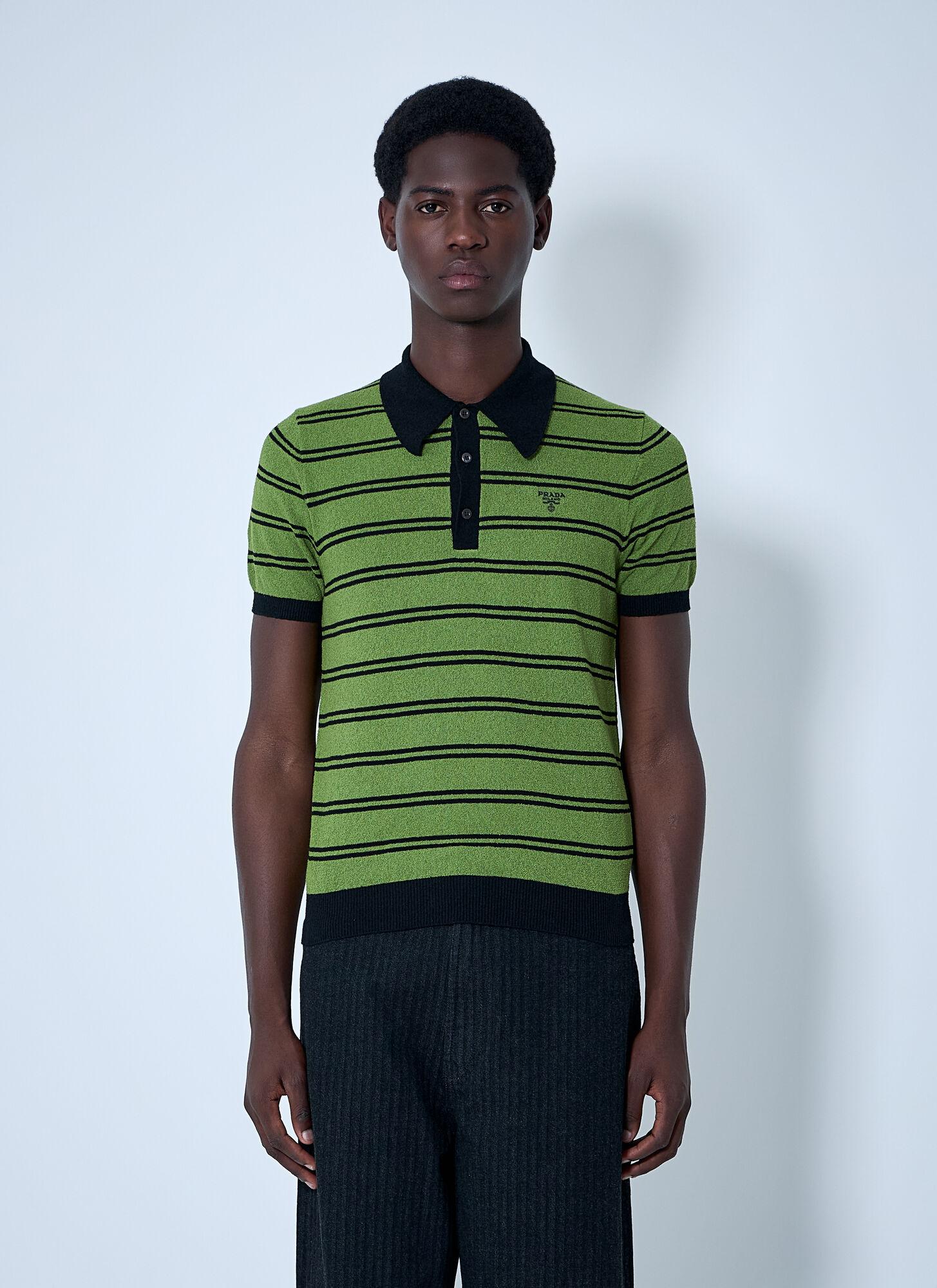 Prada Stripe Logo Motif Polo Shirt in Green for Men | Lyst UK