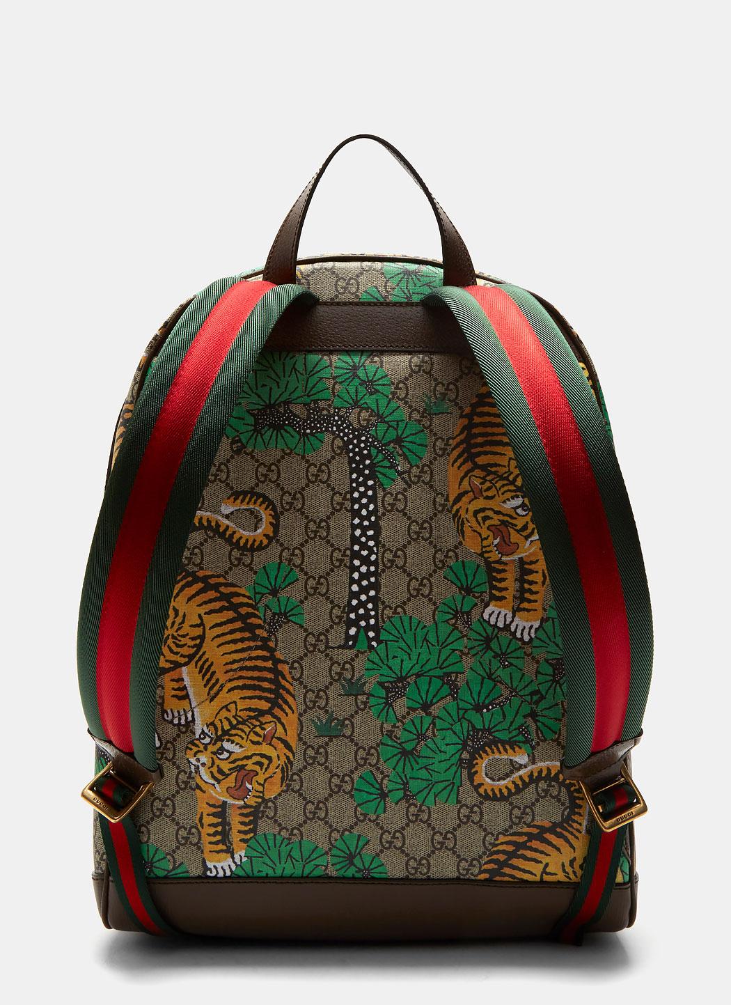 Gucci Canvas Men&#39;s Bengal Tiger Print Gg Supreme Backpack In Brown for Men - Lyst