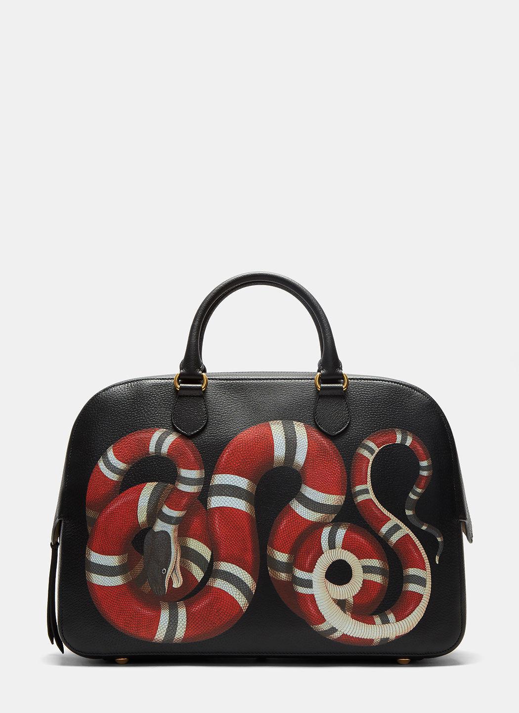 Gucci Snake Print Leather Duffle in Black for Men | Lyst