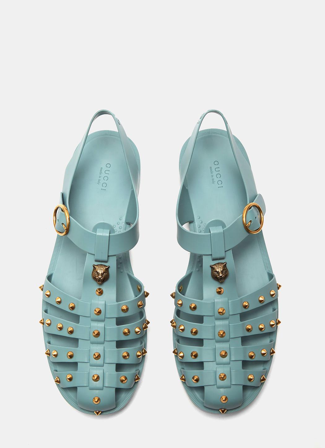 Gucci Men's Tiger Head Studded Rubber Buckle Sandals In Blue for Men - Lyst