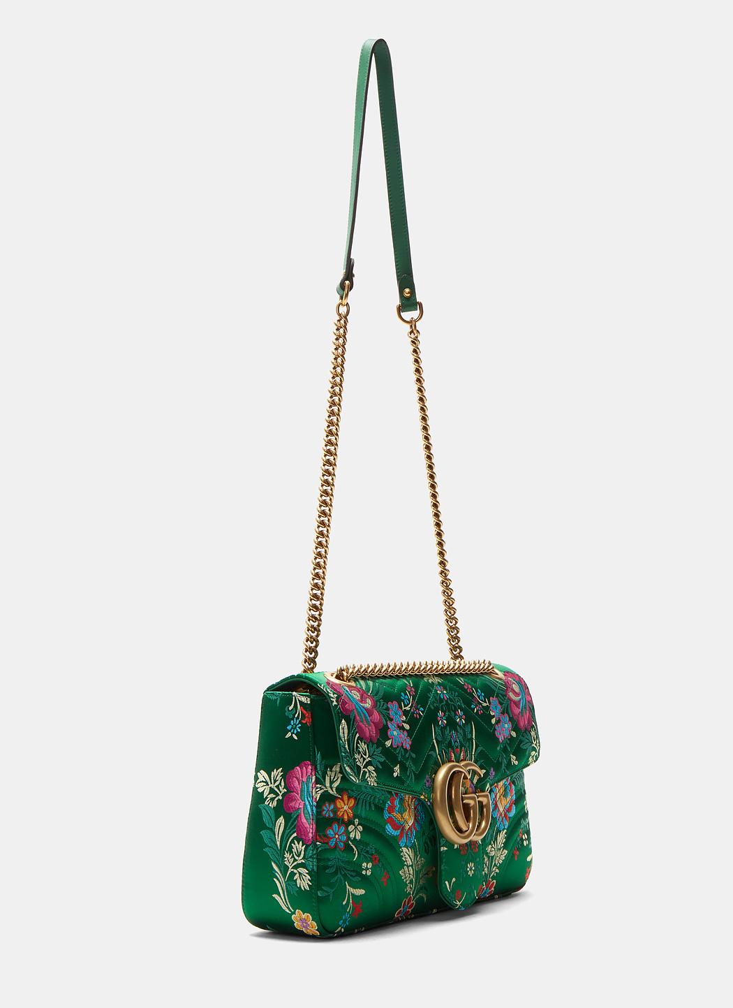 Gucci Gg Marmont Floral Jacquard Shoulder Bag in Green | Lyst