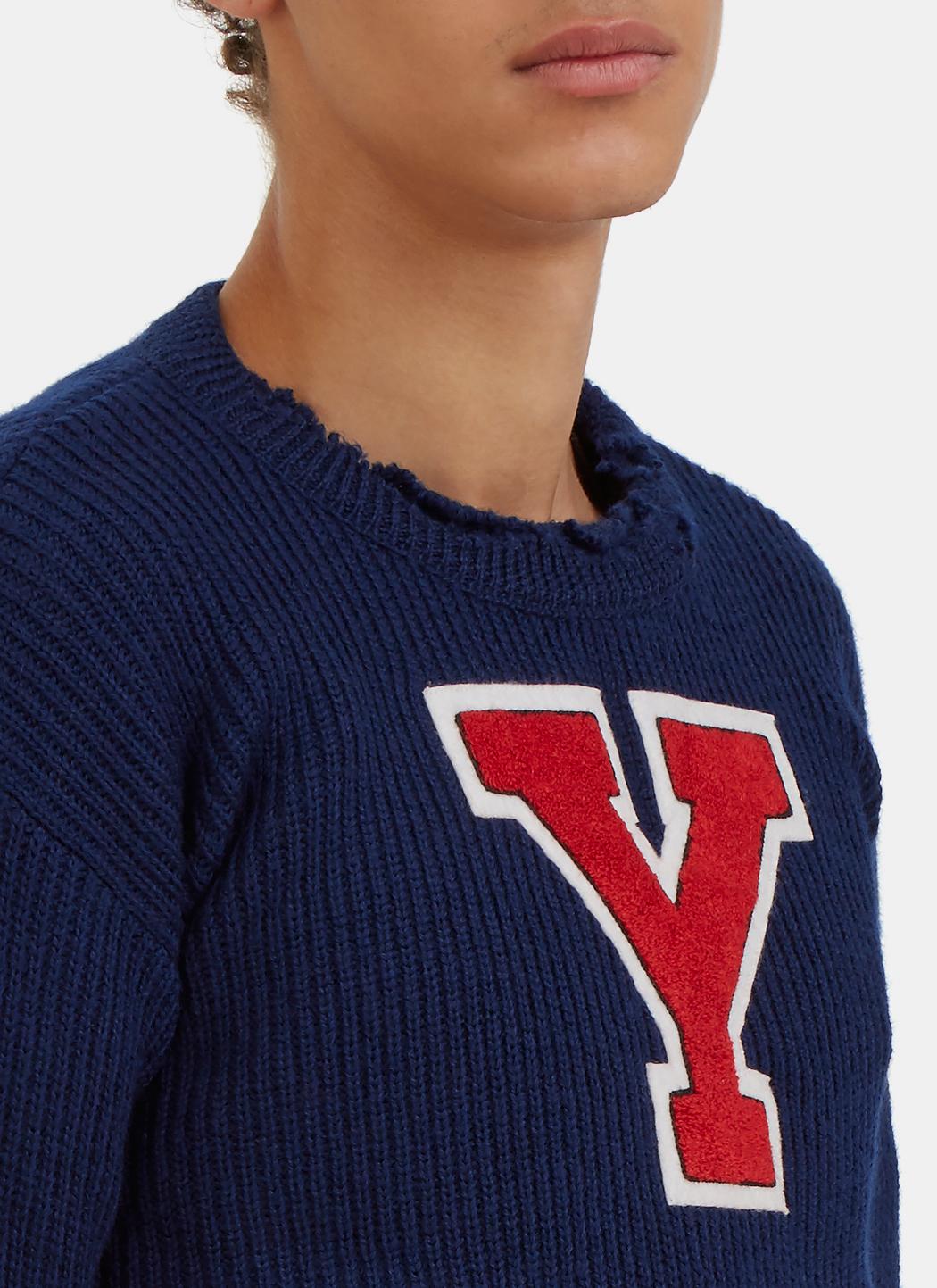 Raf Simons Wool Men's Destroyed Varsity Cropped Sweater In Blue for Men - Lyst