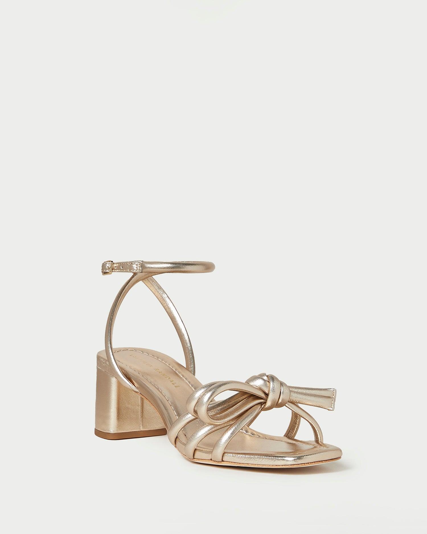 Loeffler Randall Mikel Champagne Bow Mid-heel Sandal in Natural | Lyst