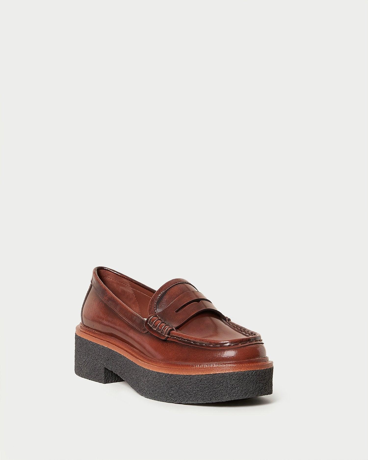 brown platform loafers