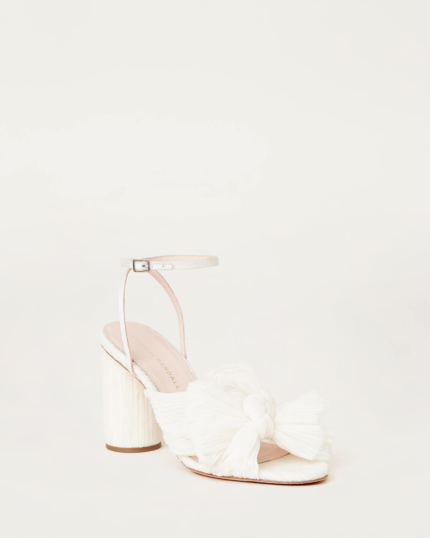 Loeffler Randall Camellia Bow Heel With Ankle Strap Vegan Pearl - Lyst