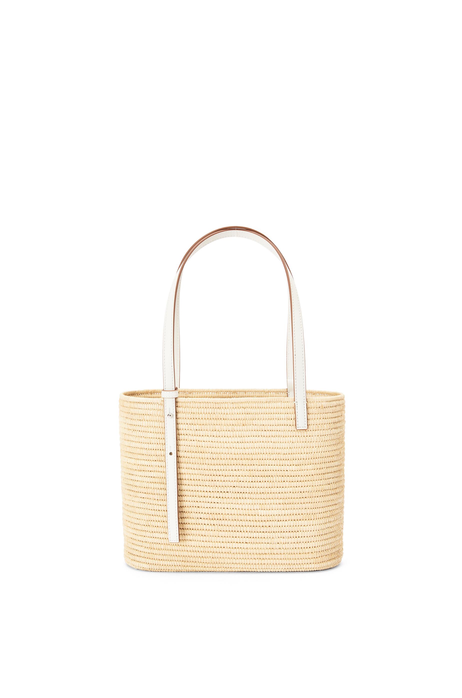 small square basket bolsa in raffia and calfskin