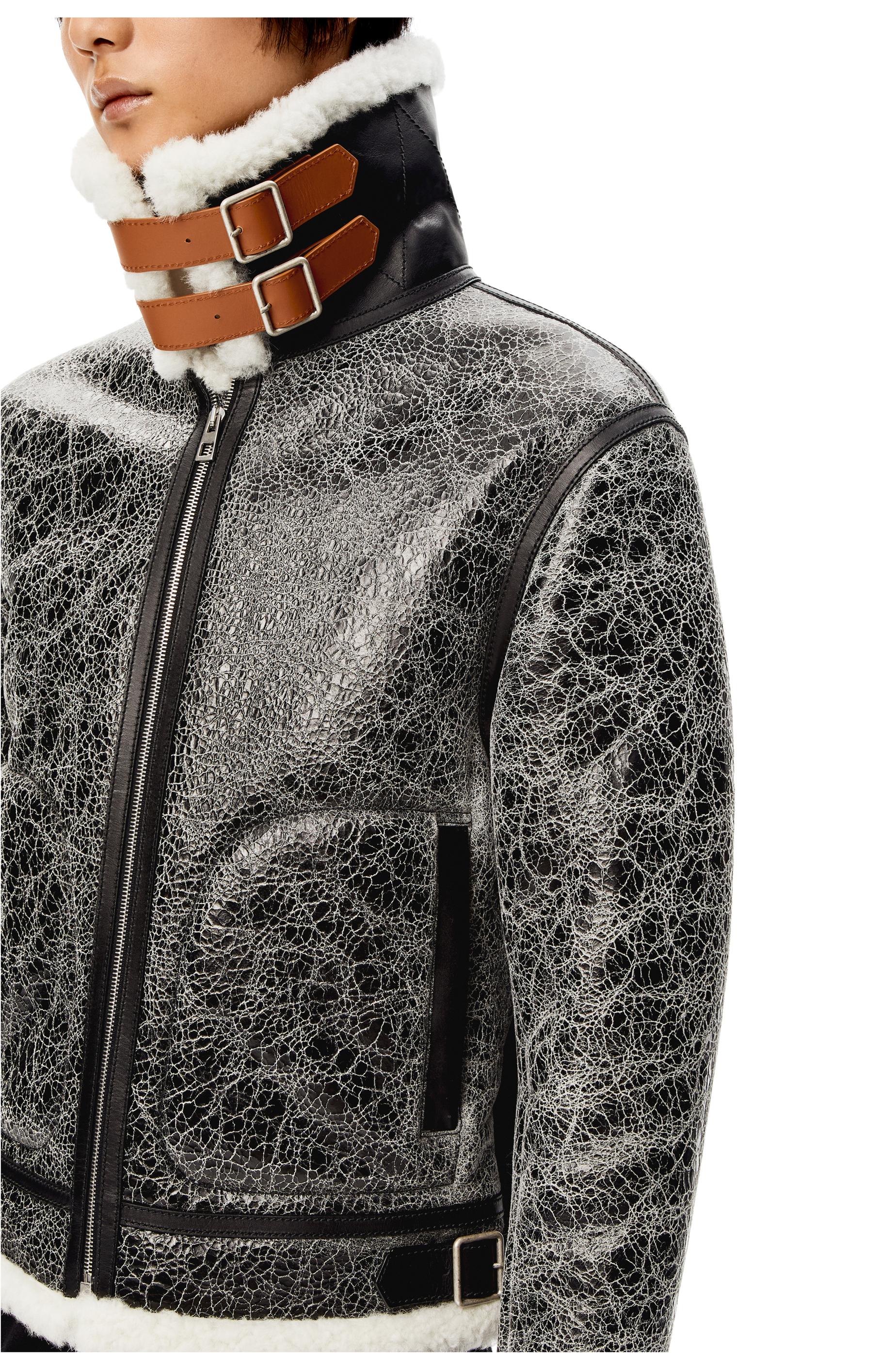 Loewe Leather Aviator Jacket In Crackled Nappa And Shearling in 