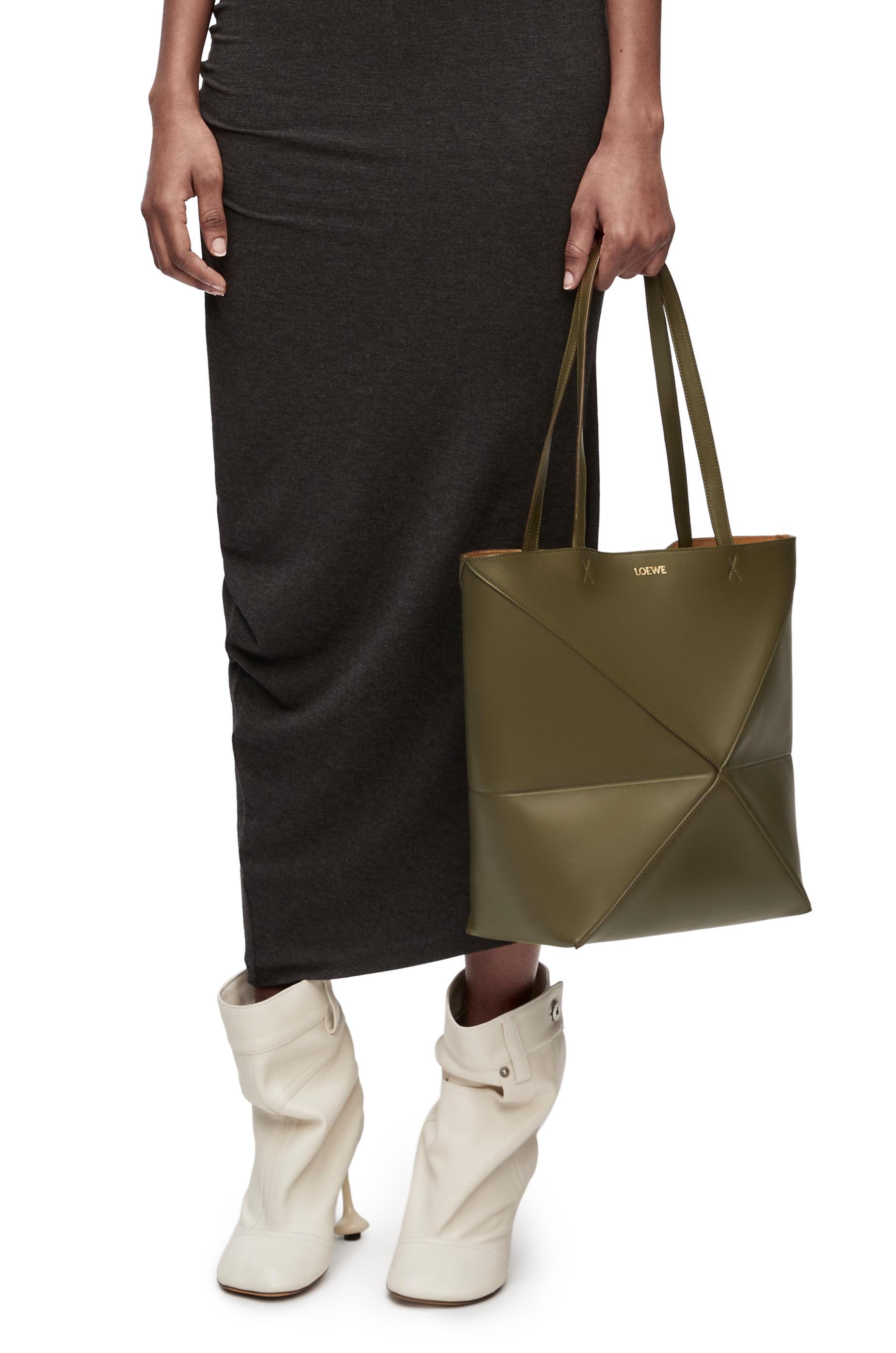 Loewe Luxury Puzzle Fold Tote In Shiny Calfskin in Green