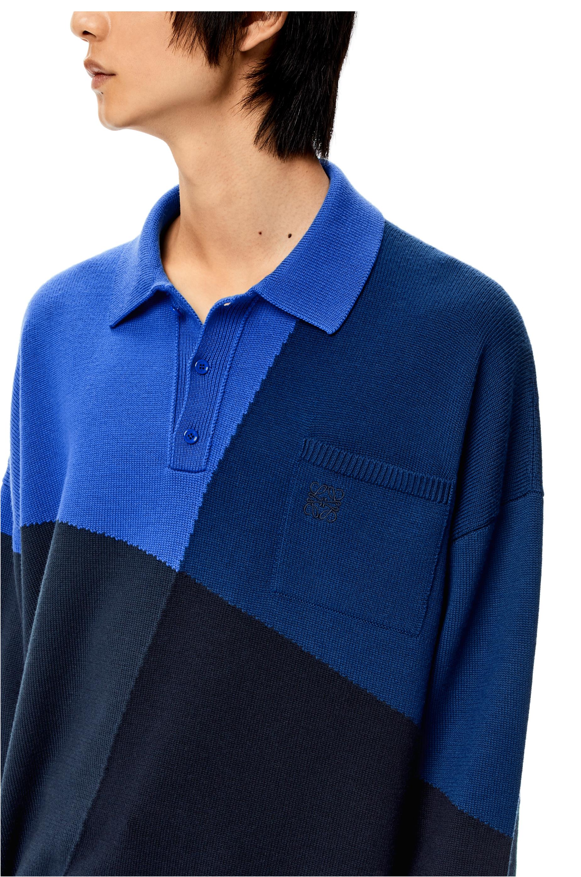 Loewe Blue Luxury Colourblock Polo Collar Sweater In Wool For Men