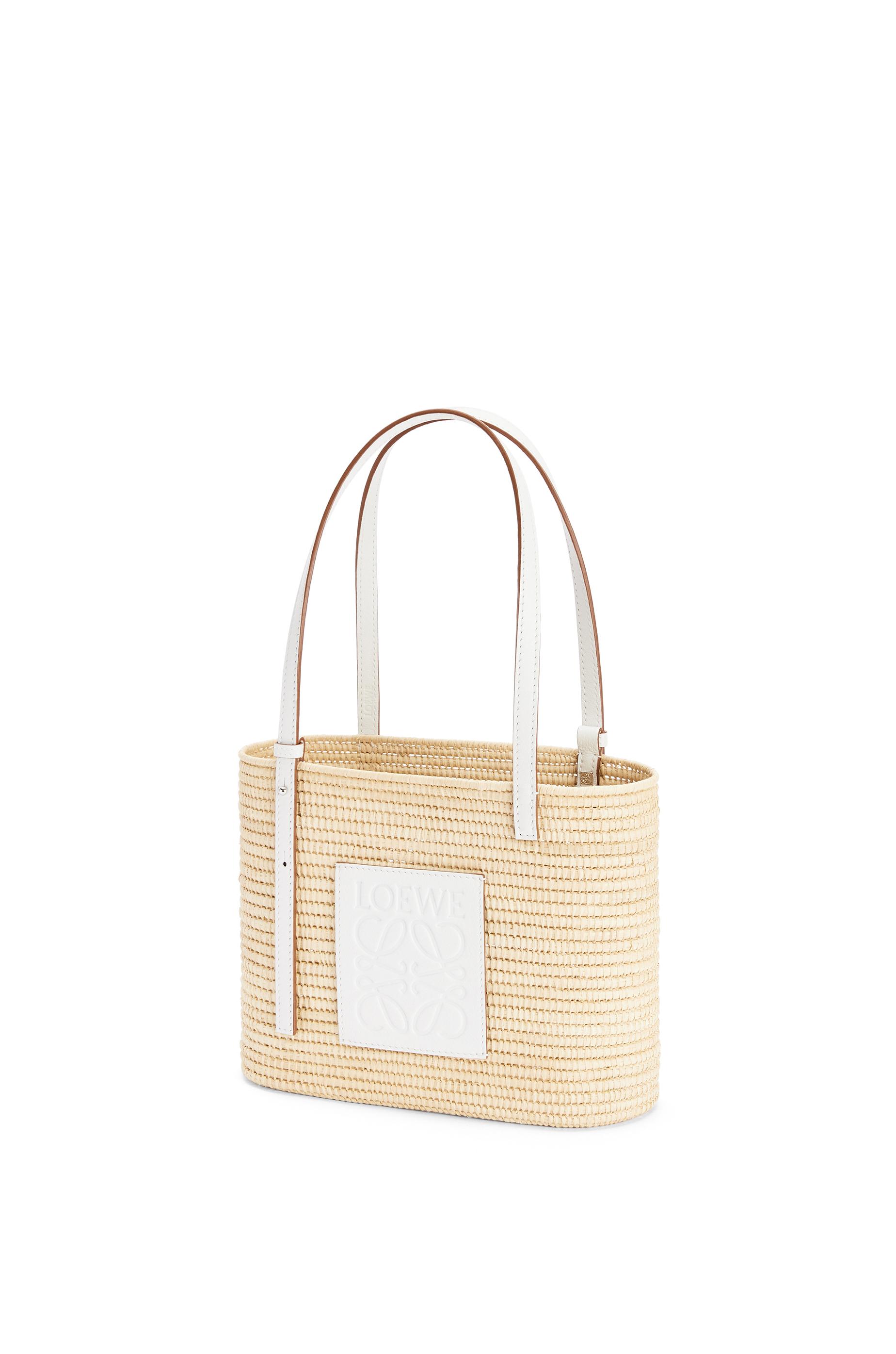 small square basket bolsa in raffia and calfskin