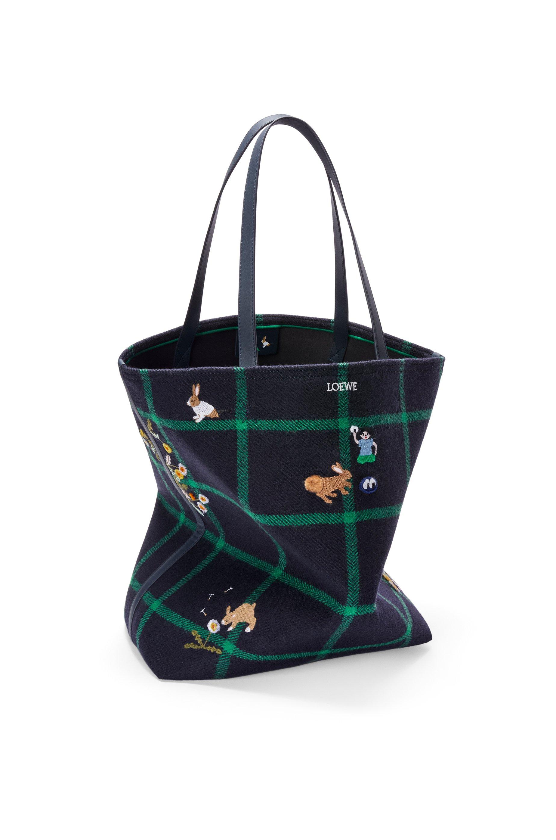 Loewe Bunny Xl Puzzle Fold Tote In Embroidered Canvas in Blue for