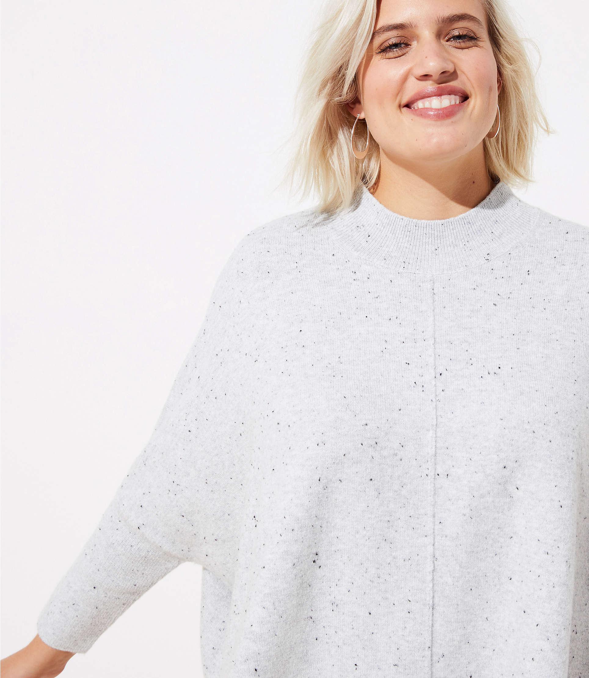 Loft Plus Flecked Mock Neck Poncho Sweater In Pale Grey Heather Gray Lyst