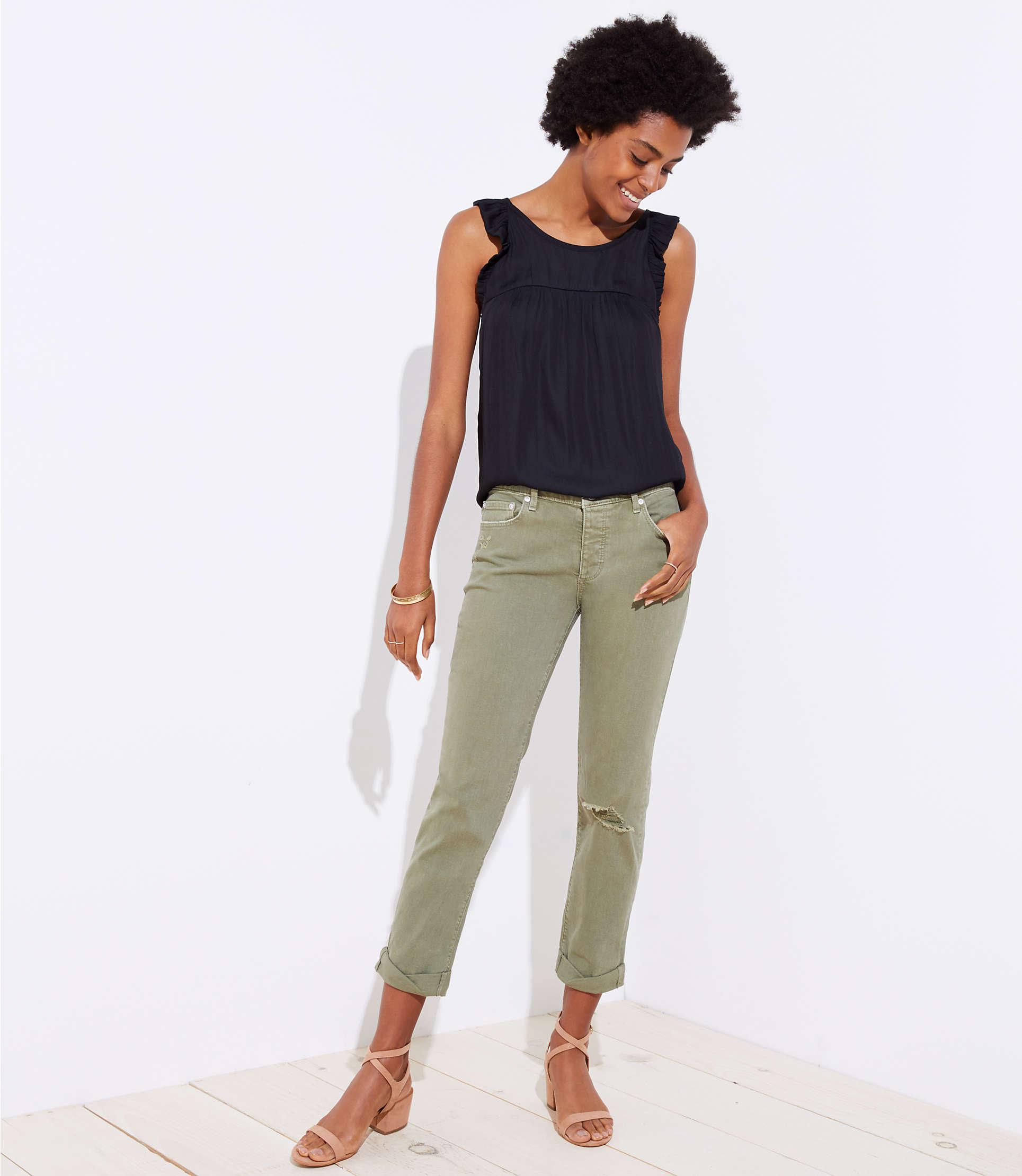 olive green distressed jeans