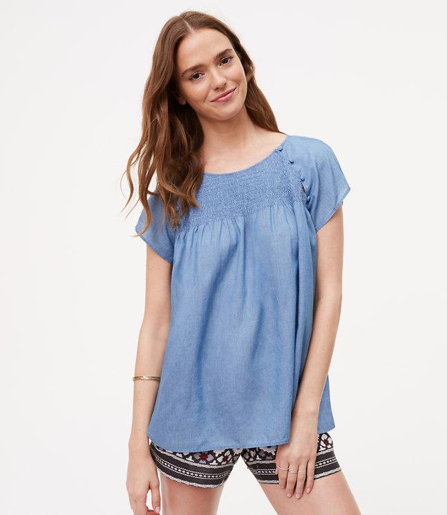 smocked yoke top