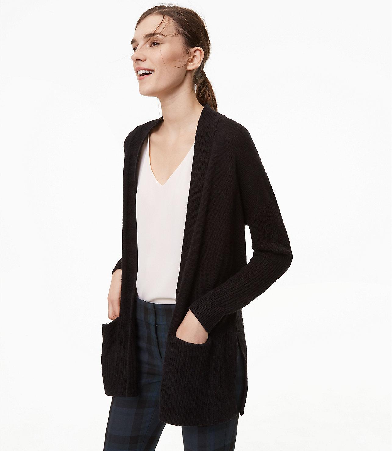rib trim open cardigan