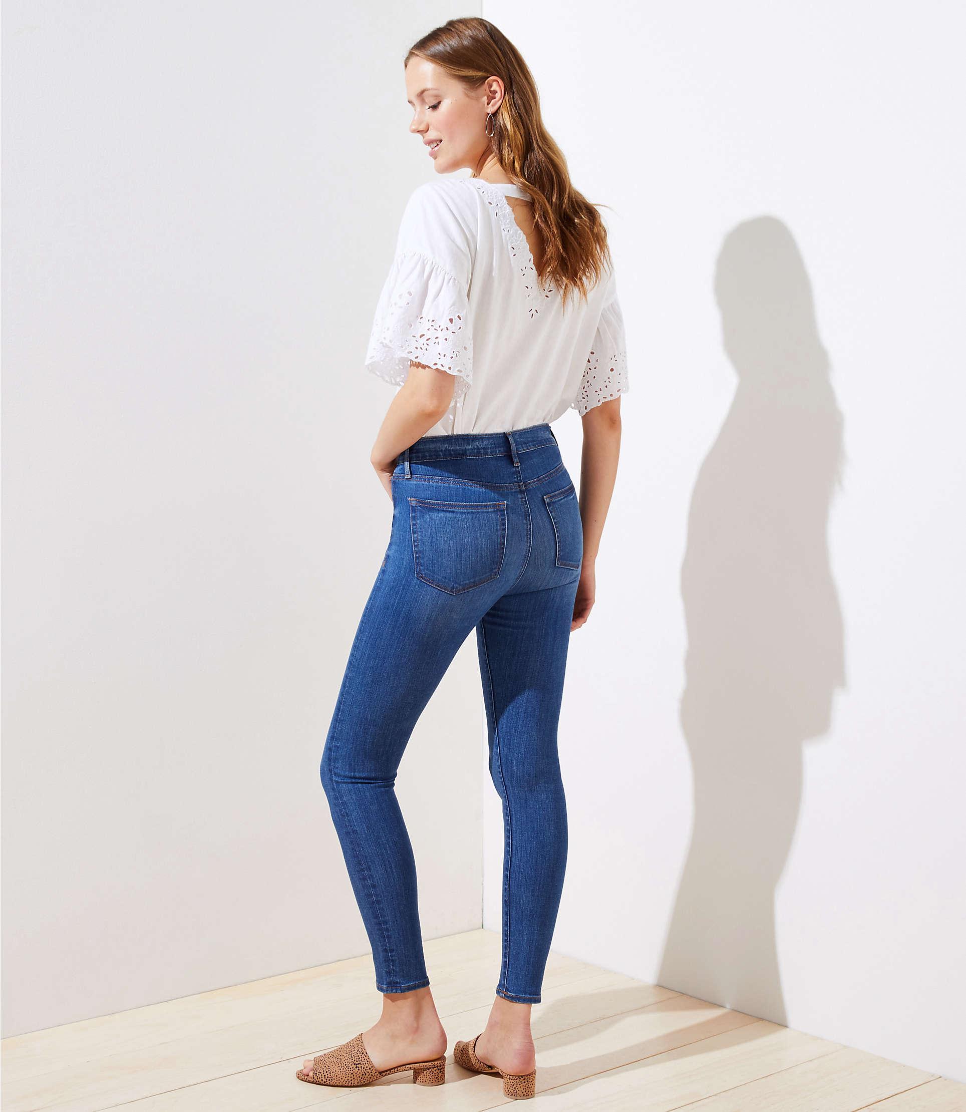 LOFT Denim Modern High Waist Slim Pocket Skinny Jeans In Staple Dark Indigo Wash in Blue Lyst