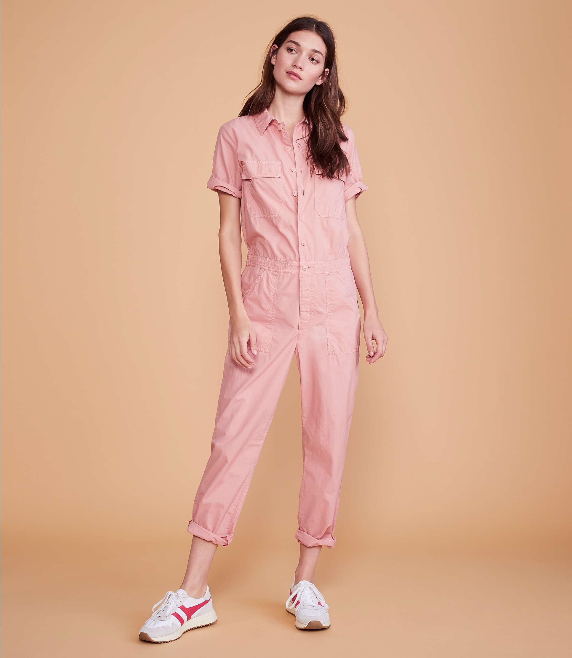 grey and pink jumpsuit