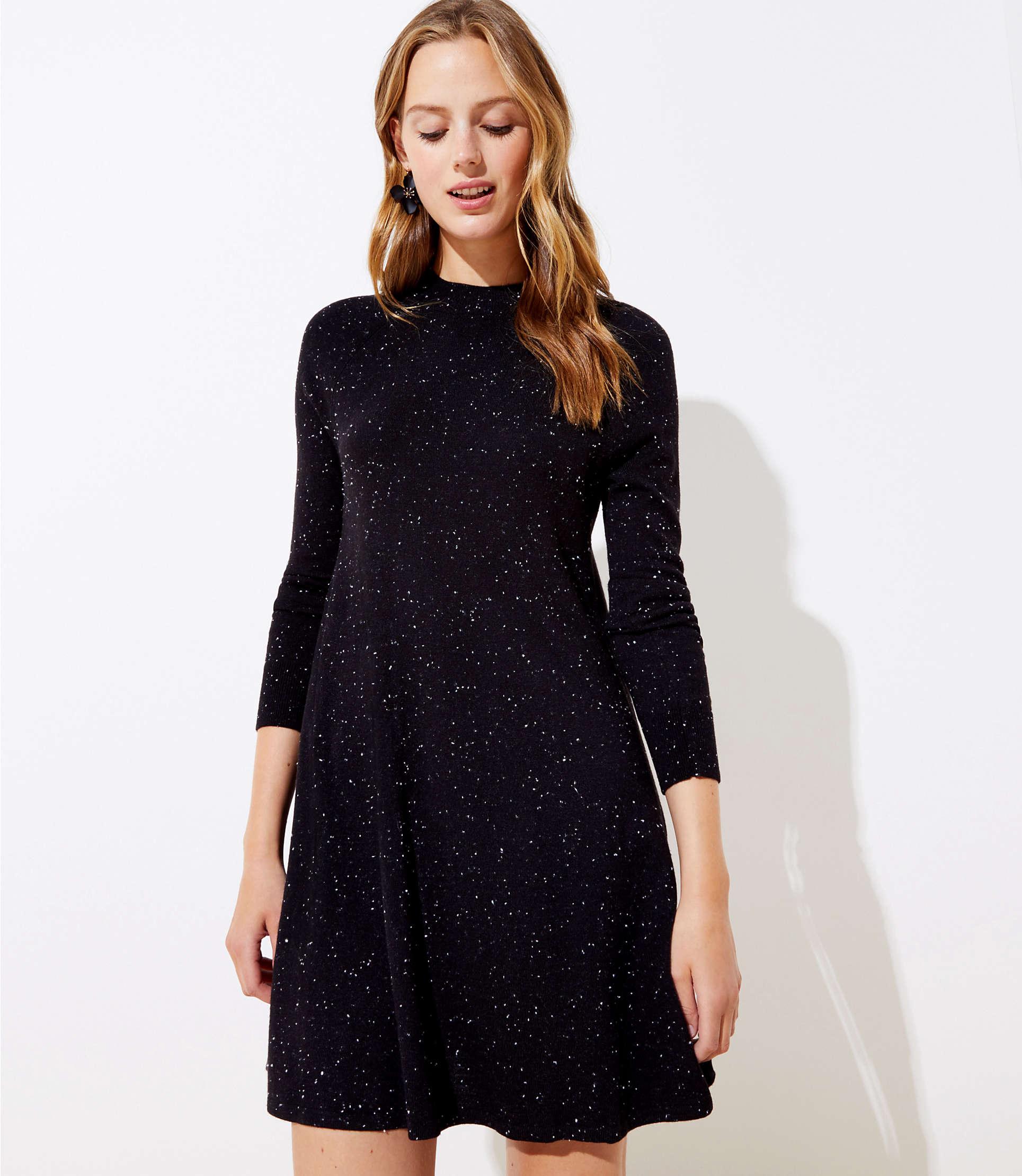 LOFT Flecked Mock Neck Swing Sweater Dress in Black - Lyst