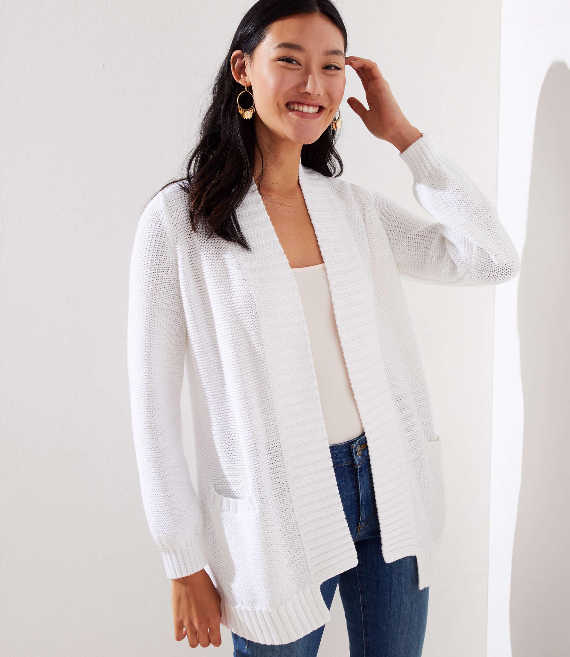 rib trim open cardigan