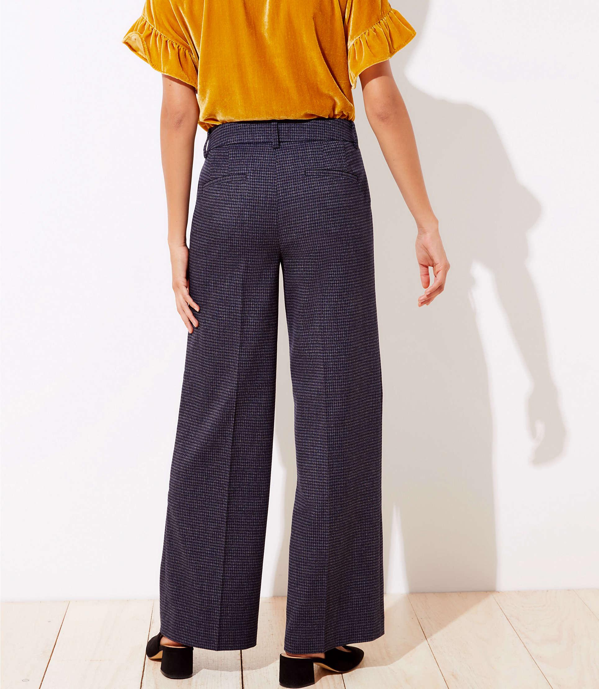 LOFT Tall Houndstooth High Waist Wide Leg Pants in Navy/White (Blue) - Lyst