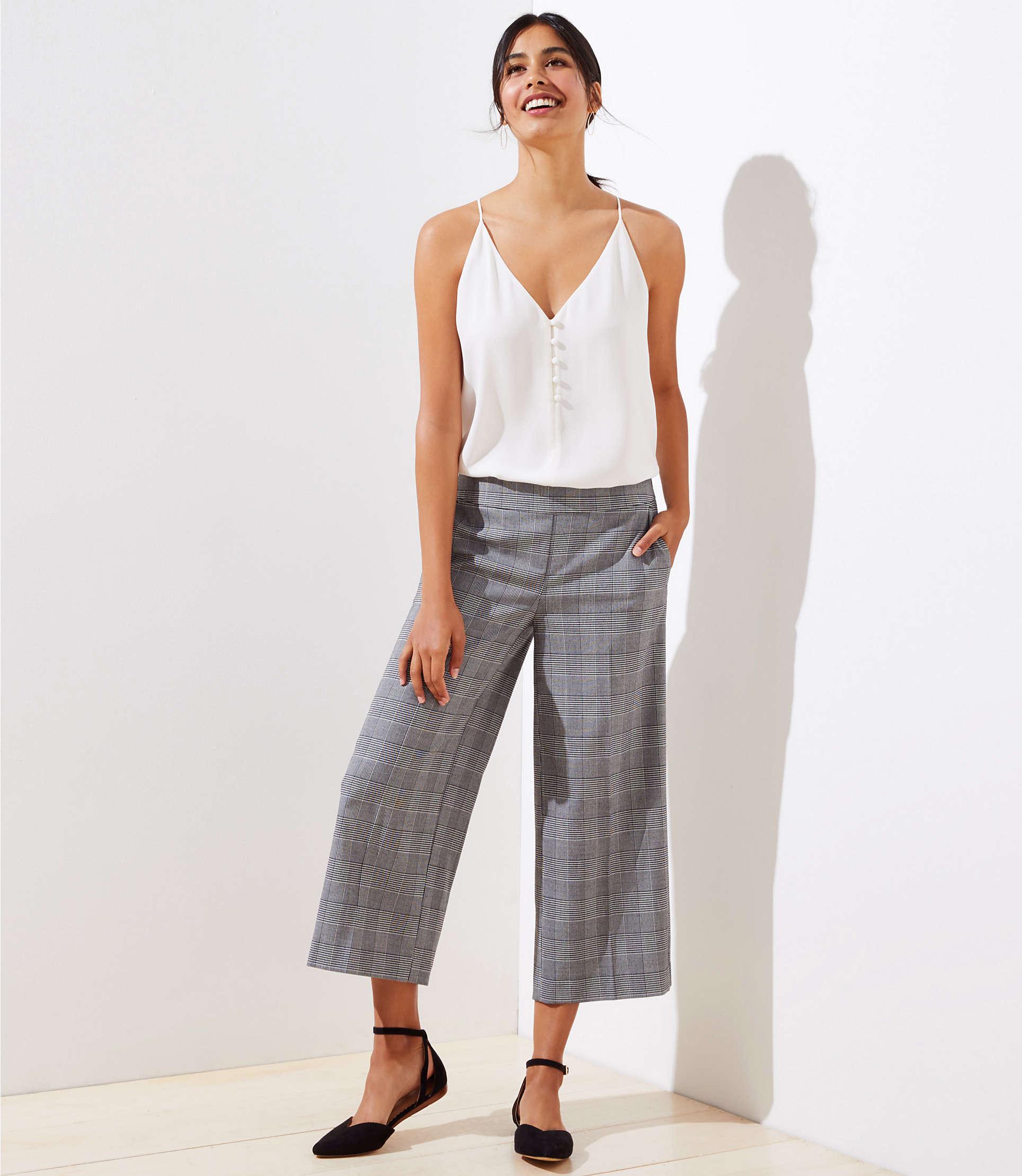 LOFT Wide Leg Crop Pants In Plaid in Black - Lyst