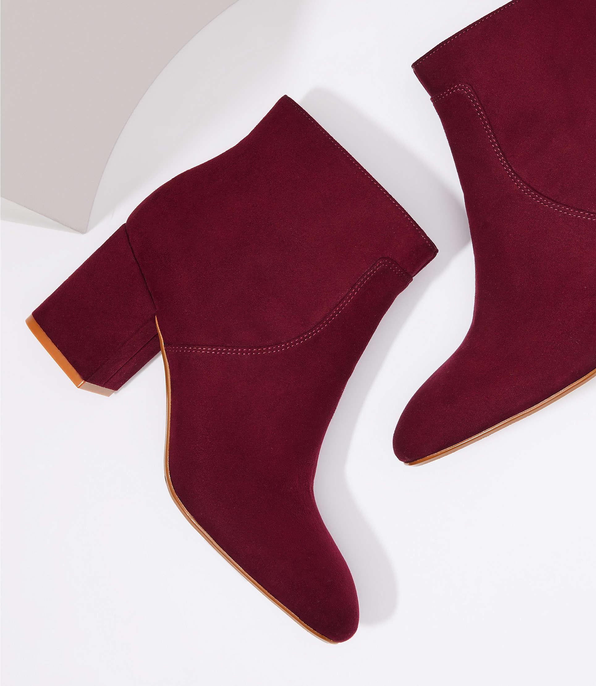 red block heel ankle boots