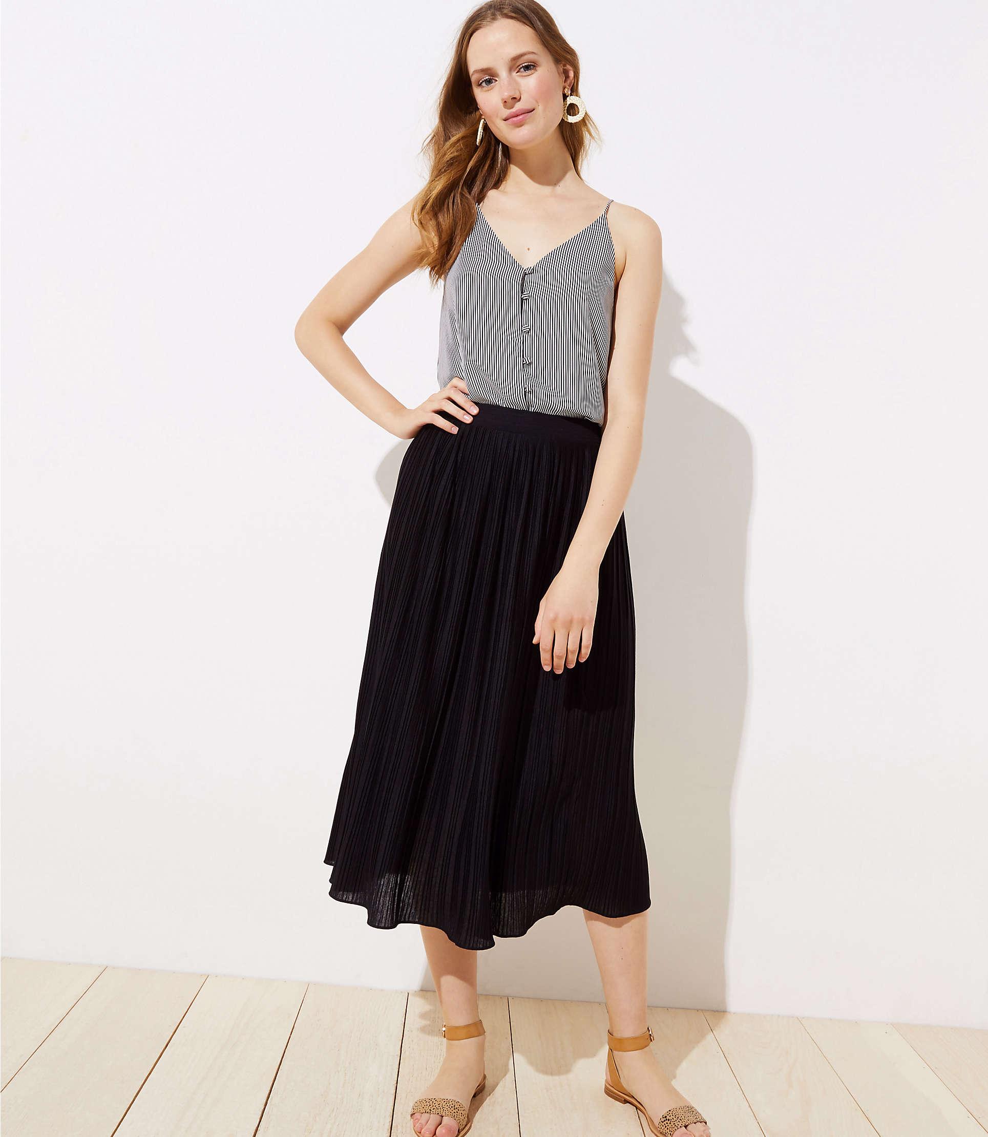 LOFT Pleated Knit Midi Skirt in Black Lyst