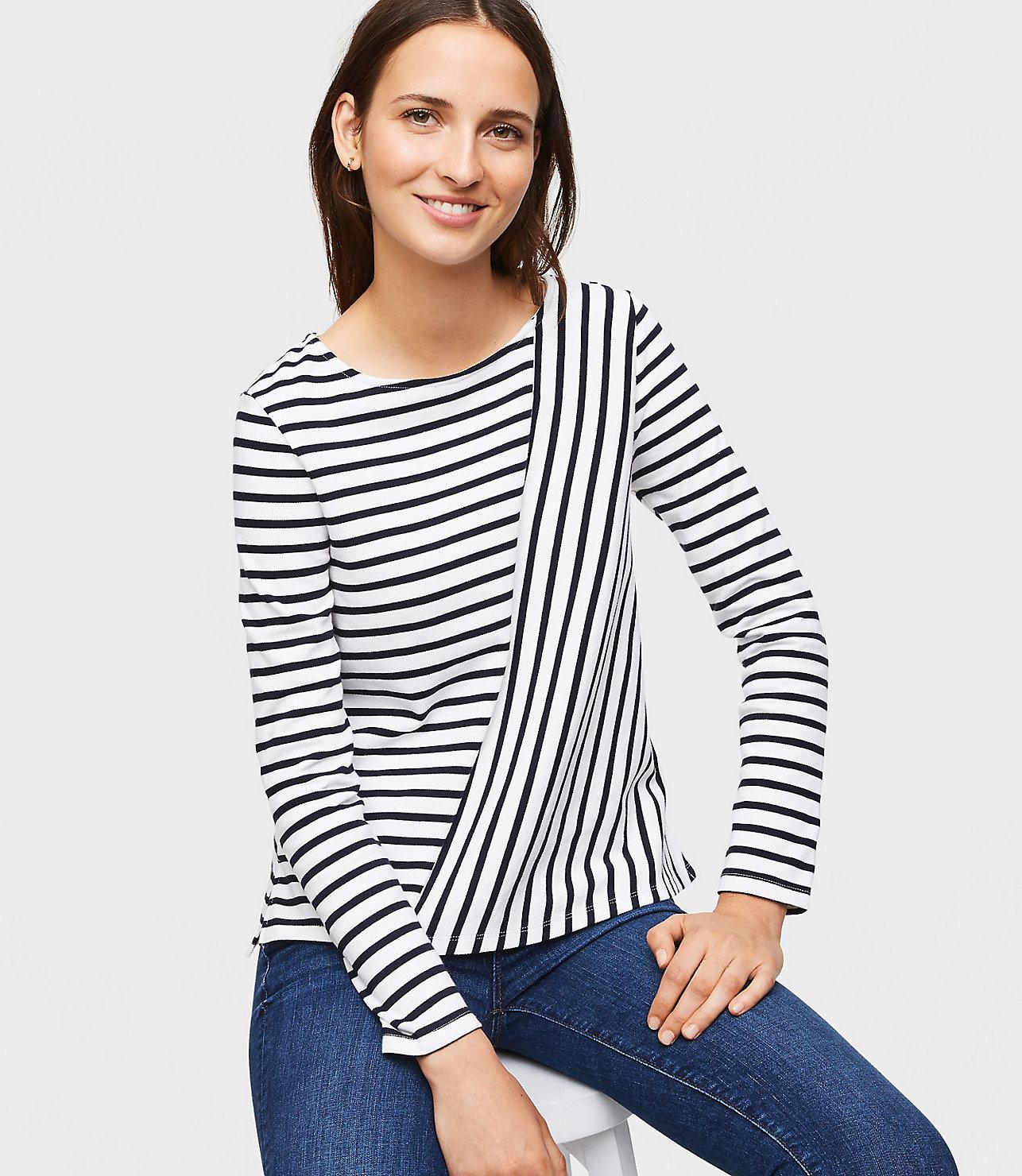 lyst loft mixed stripe top in white lyst loft mixed stripe top in white