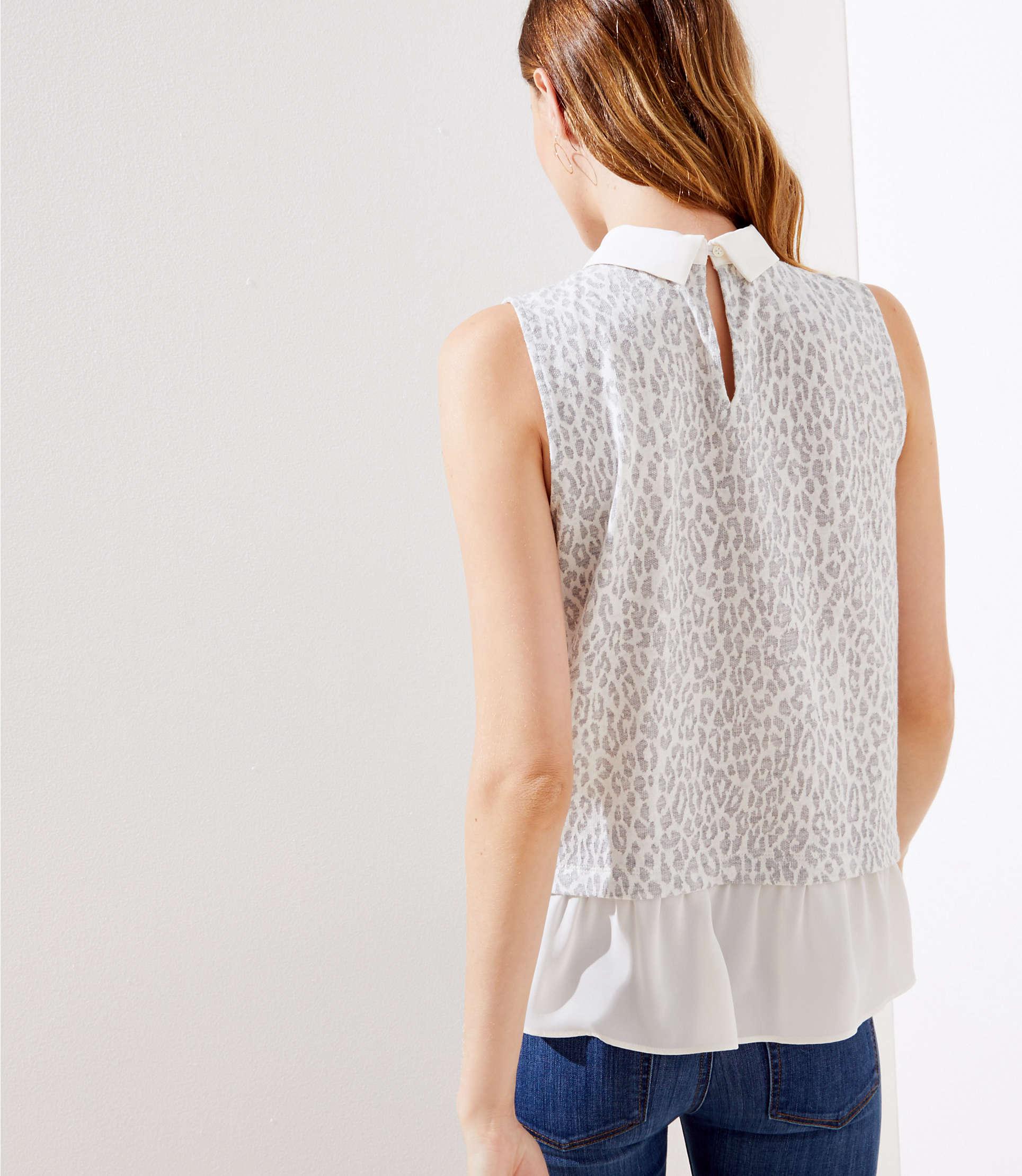 Download LOFT Leopard Print Layered Mixed Media Top in White - Lyst