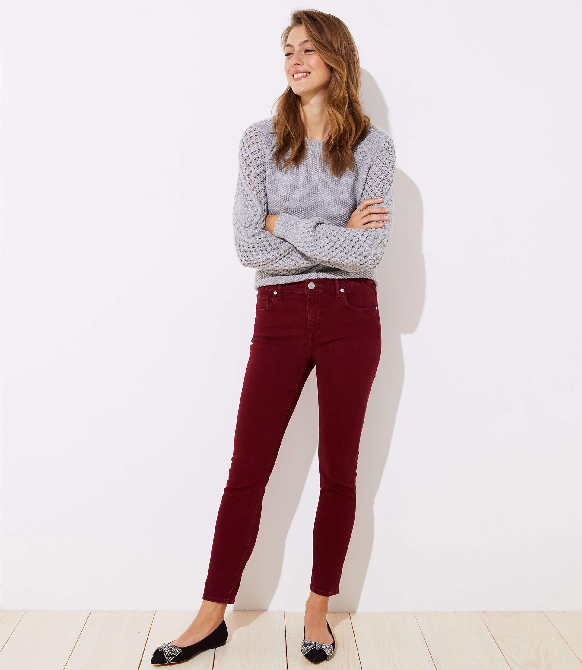 burgundy skinny jeans