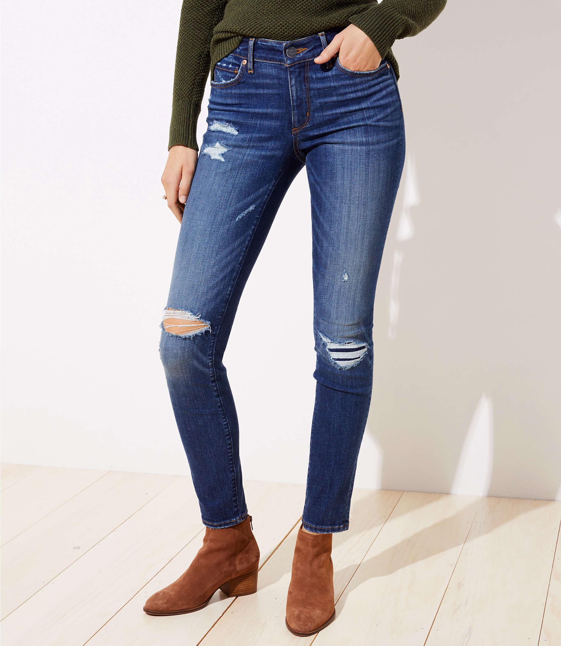 LOFT Denim Tall Modern Floral Embroidered Slim Pocket Skinny Jeans In